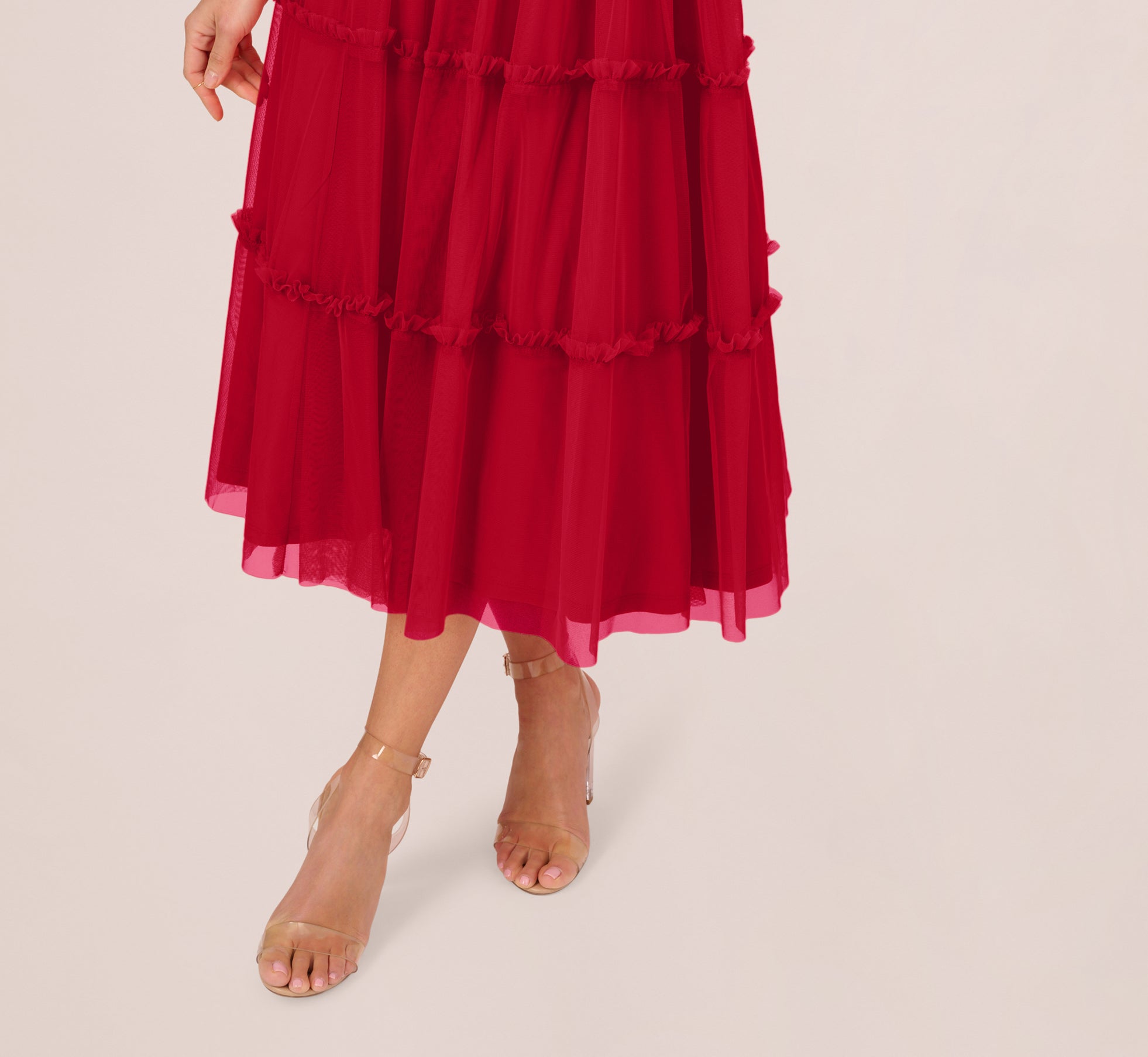 Sleeveless Midi Dress With Square Neck And Tiered Skirt In Matador Red、mySite、solidvoid