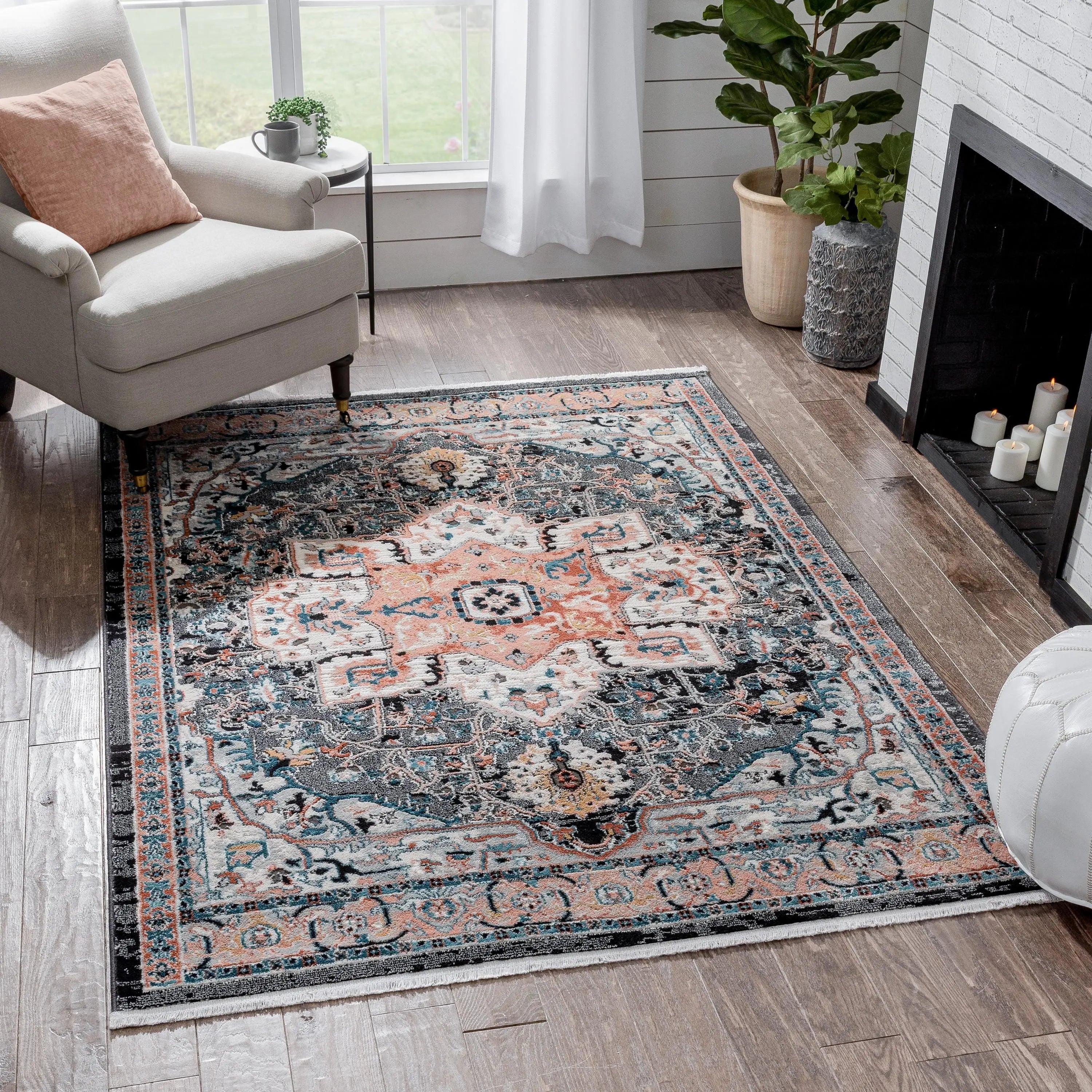 Minos Vintage Bohemian Oriental Floral Black Rug、mySite、gigharbornorthrealestate