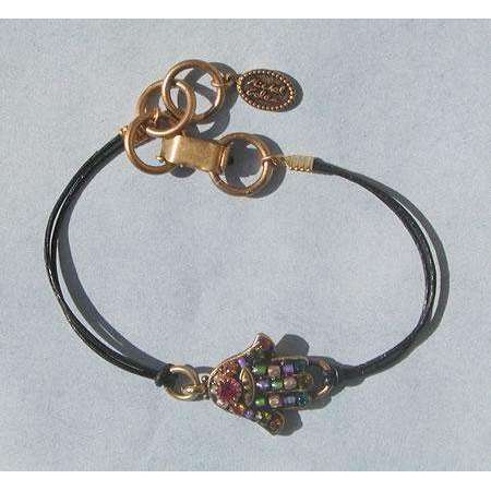 Michal Golan Black Hamsa Bracelet On Leather、mySite、topwebapps