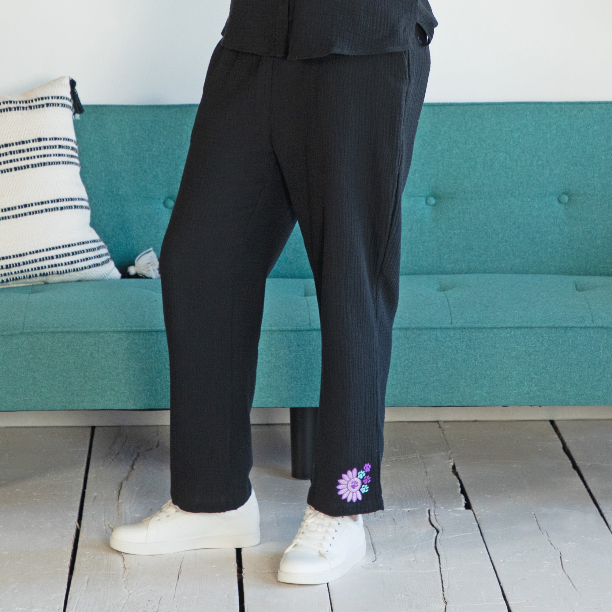 Paw Sunflower Embroidered Cotton Gauze Pants、mySite、camillekostekn