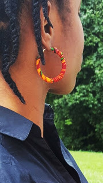 Pair of African Kente Print Small Hoops Earrings-DPJ3227JS、mySite、solidvoid