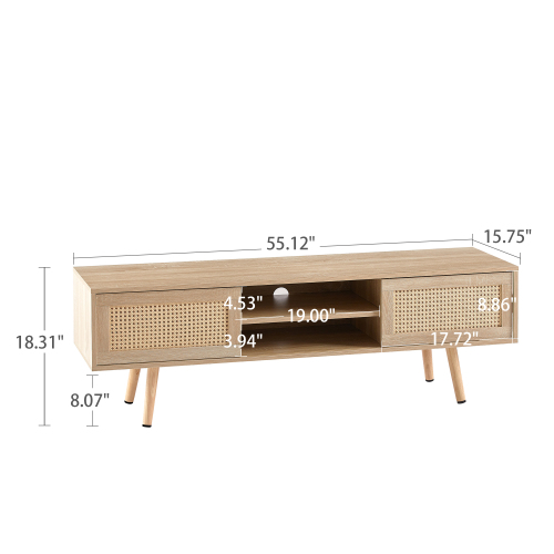 41.34" Rattan Coffee table, sliding door for storage, solid wood legs, Modern table for living room , natural、、casual