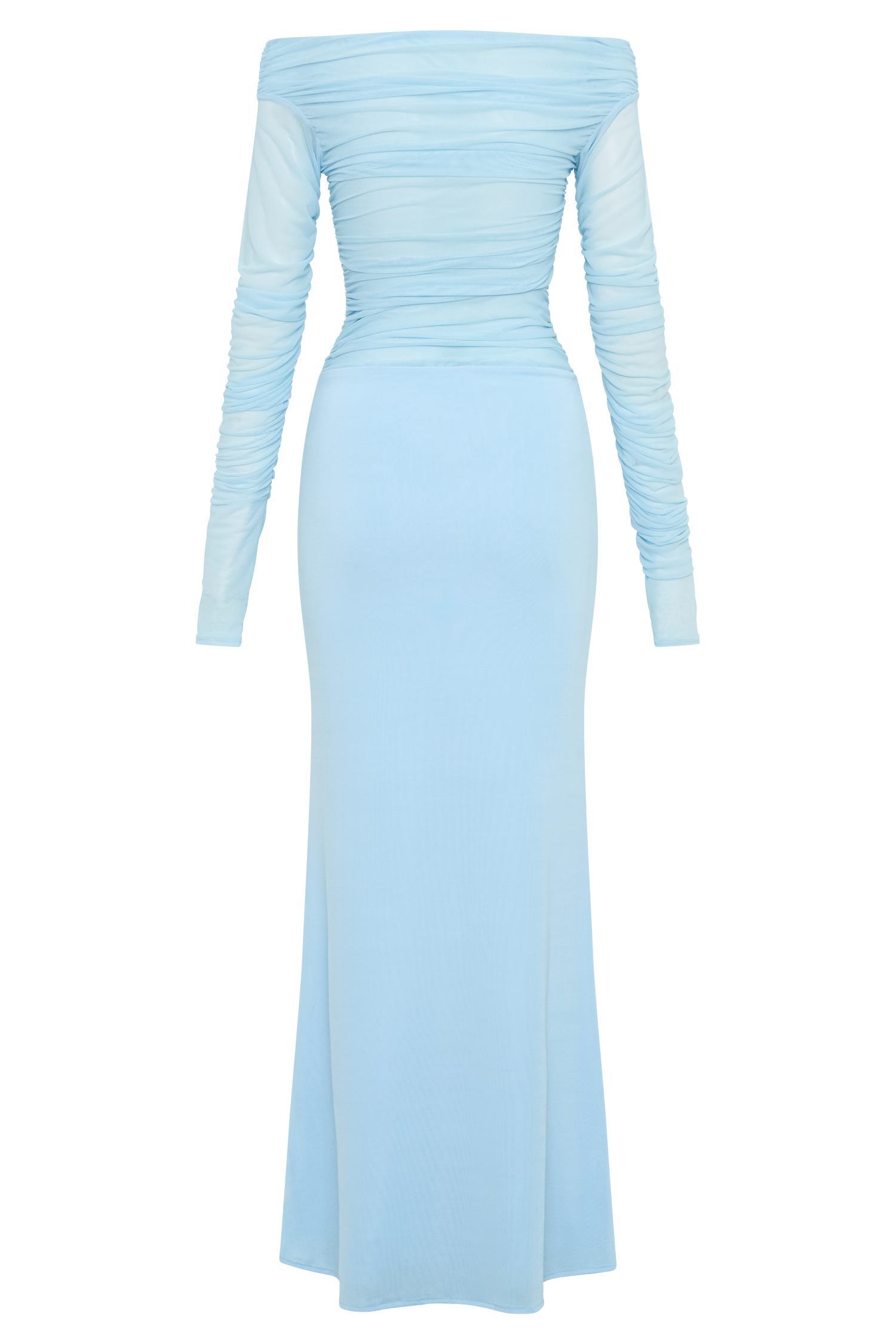 Darla Mesh And Slinky Off Shoulder Maxi Dress - Sky Blue、mySite、solidvoid