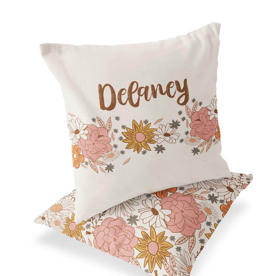  Boho Floral Personalized Accent Pillow、mySite、layawaytickets