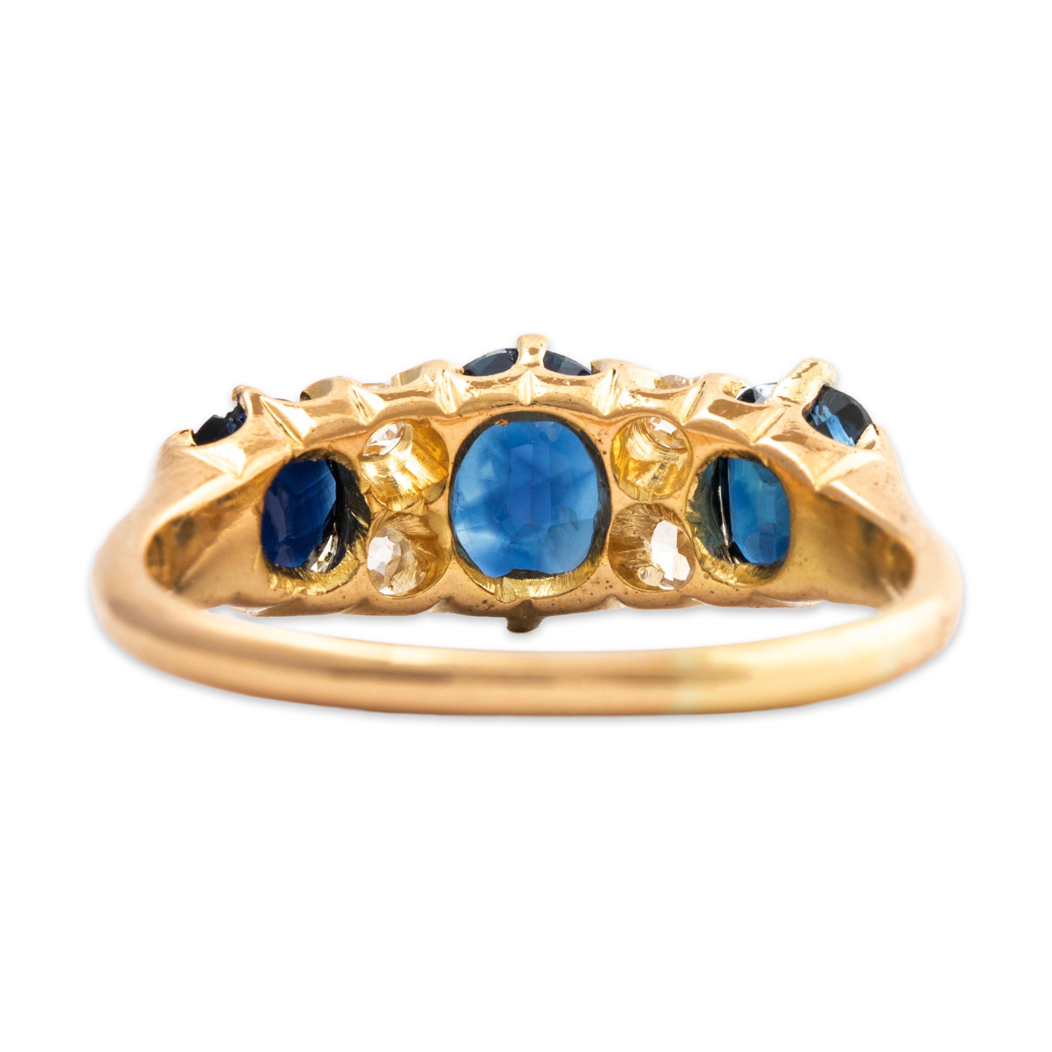 Antique English 18k Yellow Gold 1.37cttw Sapphire Diamond Edwardian Ring 6.75、mySite、hinf8tx79