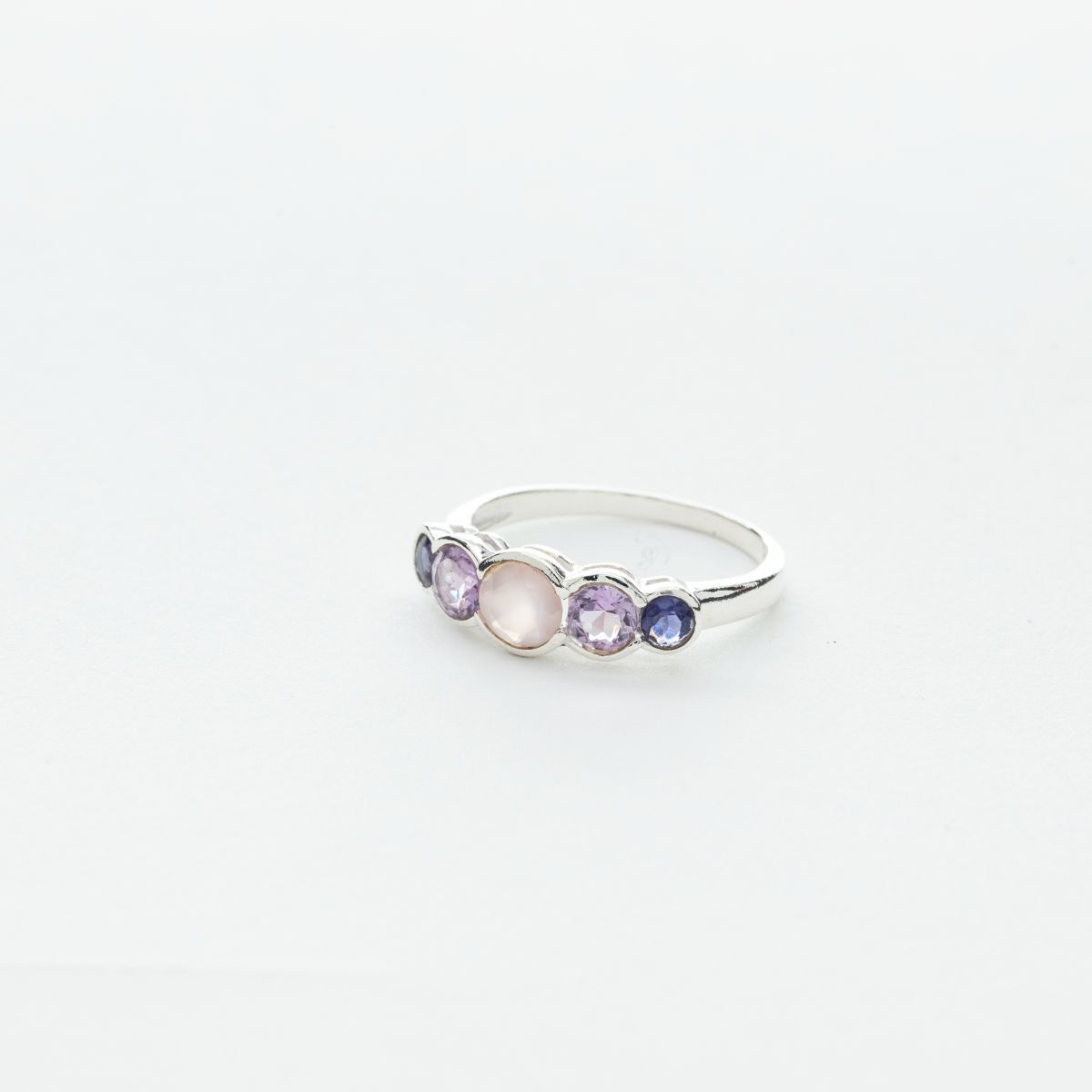 5 Stone Rose Quartz, Amethyst, Iolite Ring in Silver、mySite、topwebapps