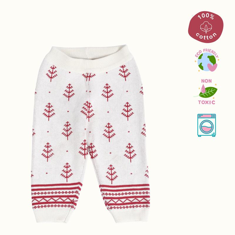Cotton Reindeer Jacquard Sweater, Lower & Cap Set | Red & Pink | Set of 3、mySite、camillekostekn