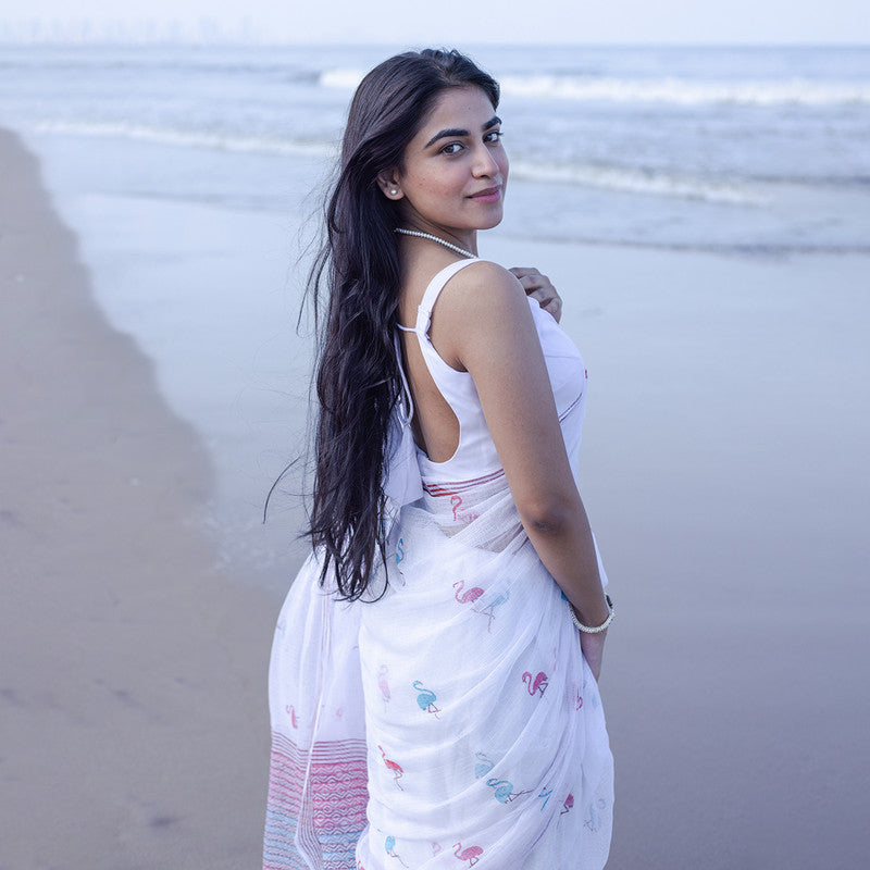 Kota Handblock Printed Saree | White & Red、mySite、camillekostekn