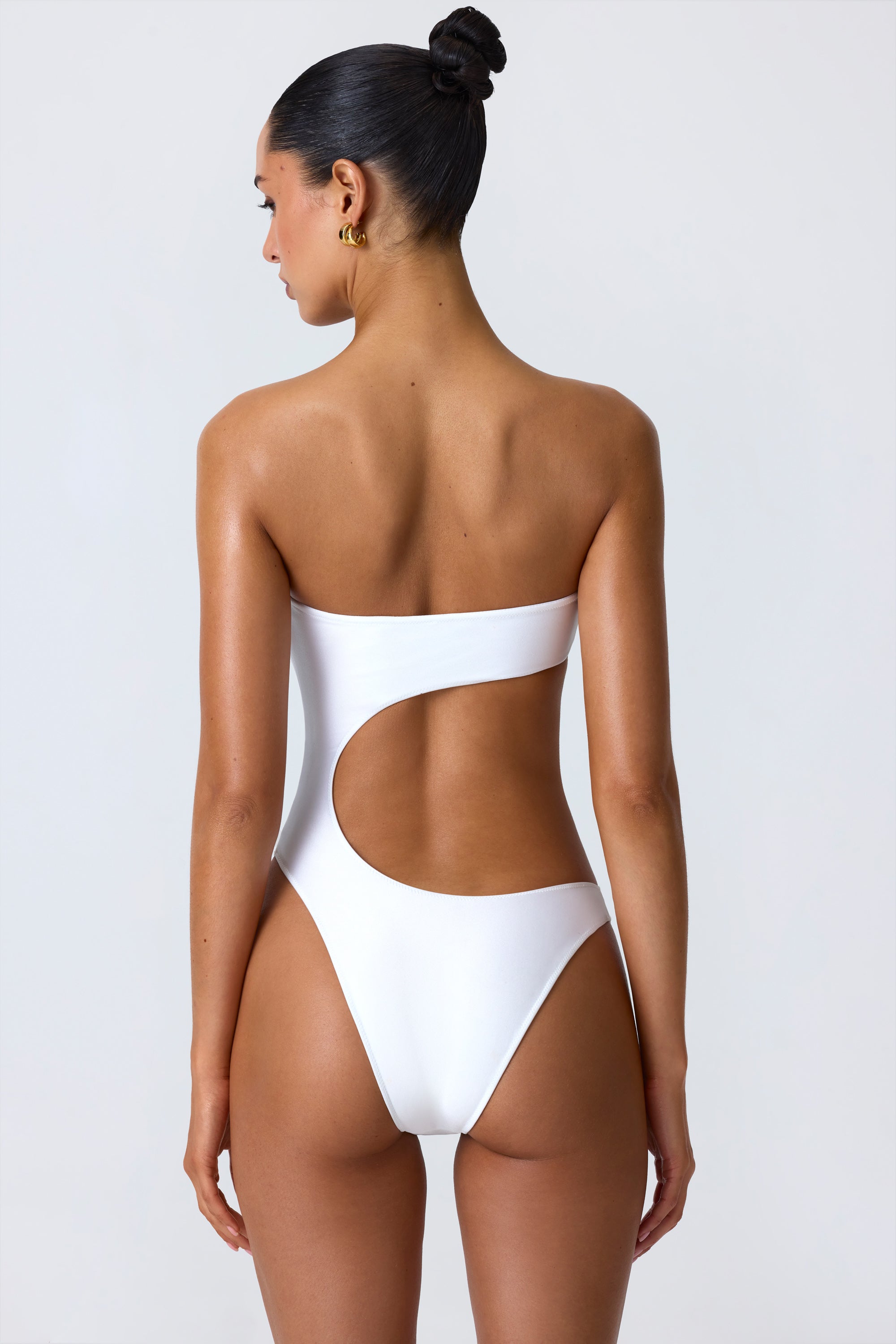 Embellished Cut-Out Bandeau Swimsuit in White、mySite、solidvoid