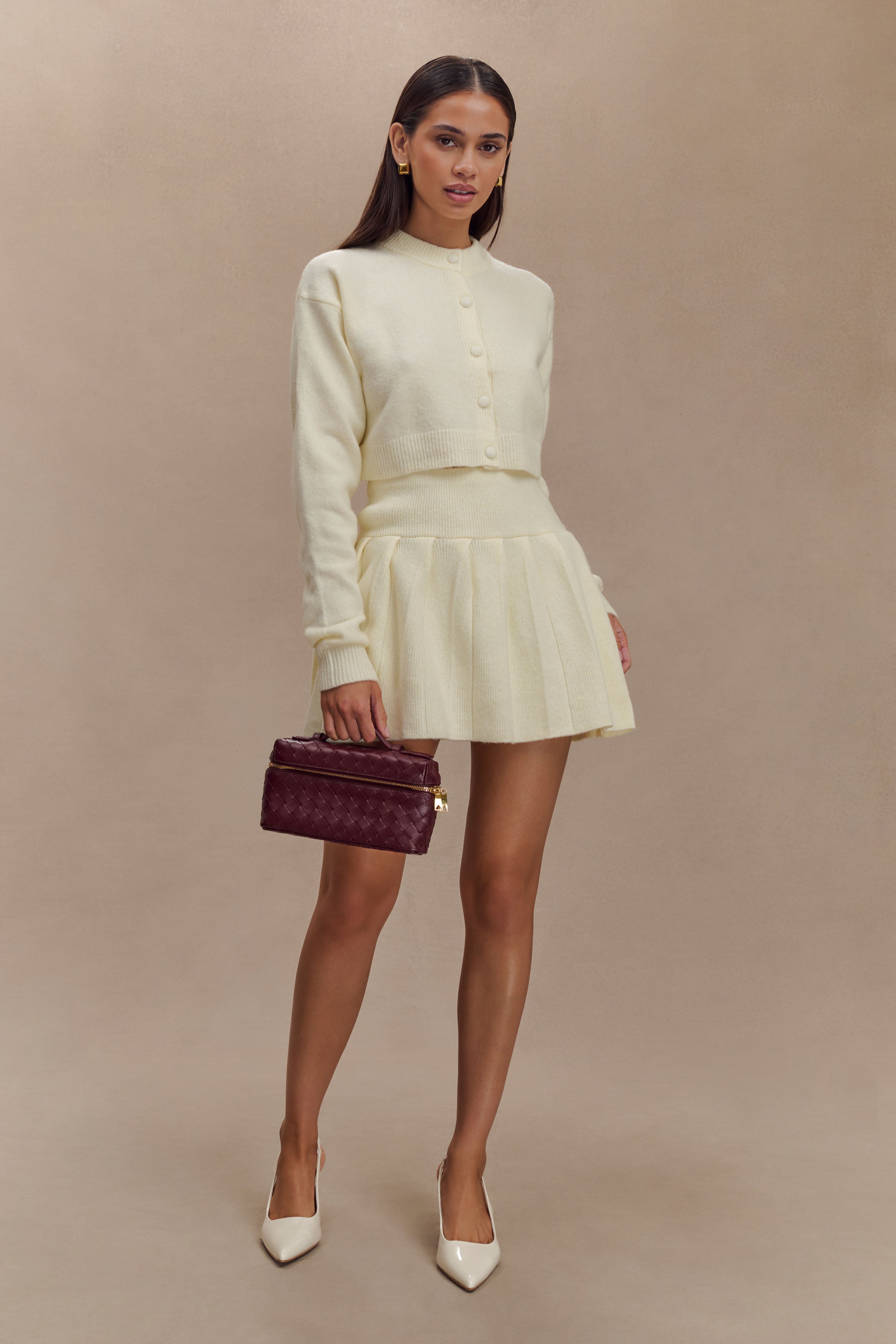 Dionne Pleated Knit Mini Skirt - Ivory Marle、mySite、solidvoid
