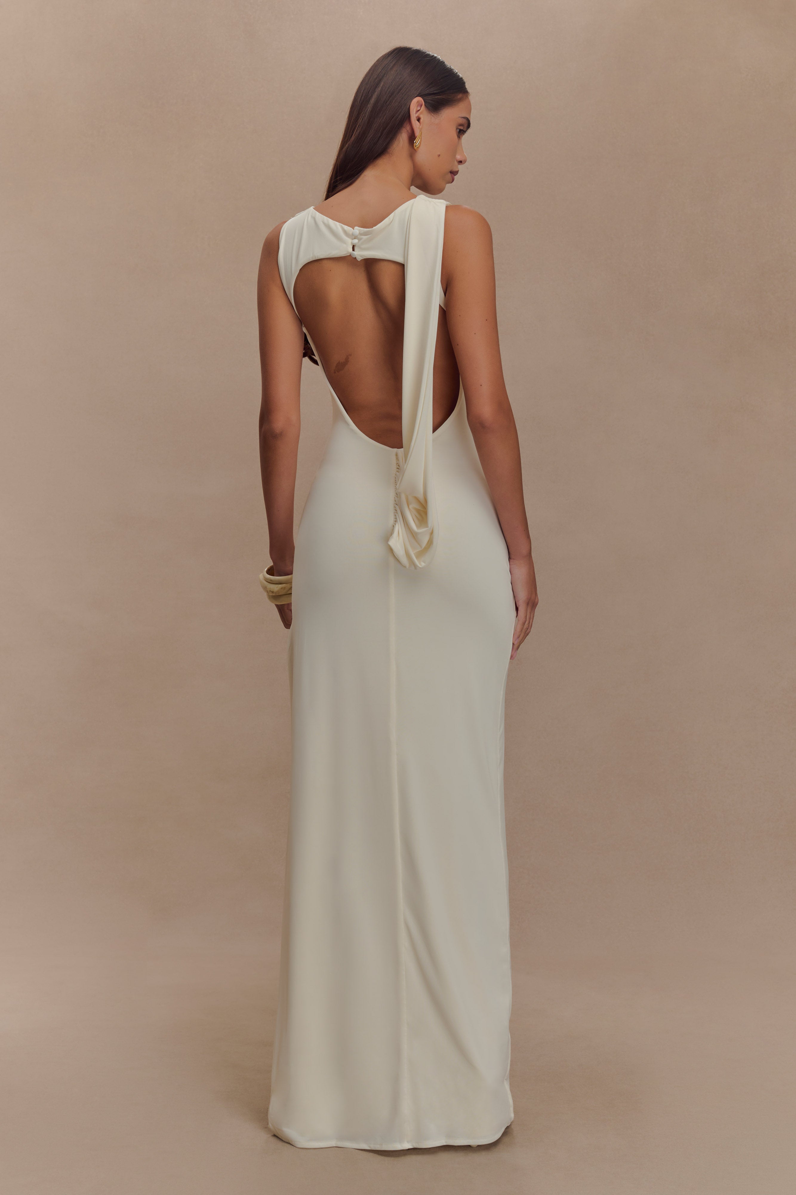 Henley Slinky Drape Maxi Dress - Ivory、mySite、solidvoid