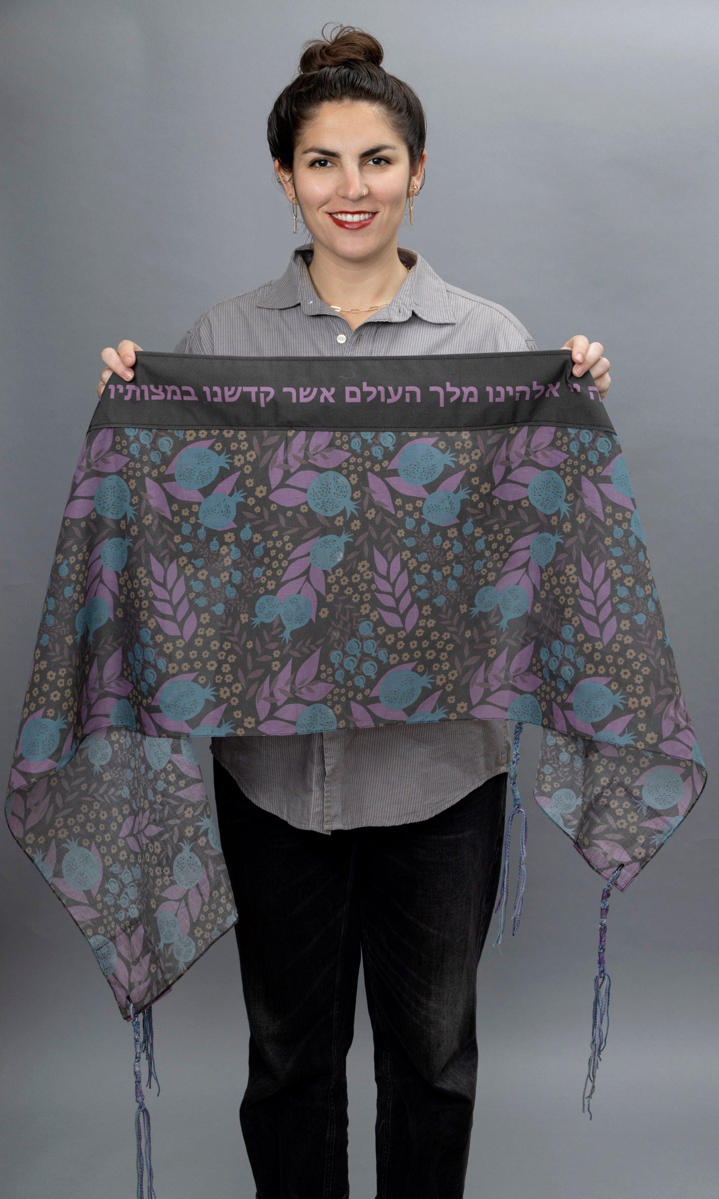 Aqua, Purple and Tan Pomegranates Cotton Tallit、mySite、topwebapps