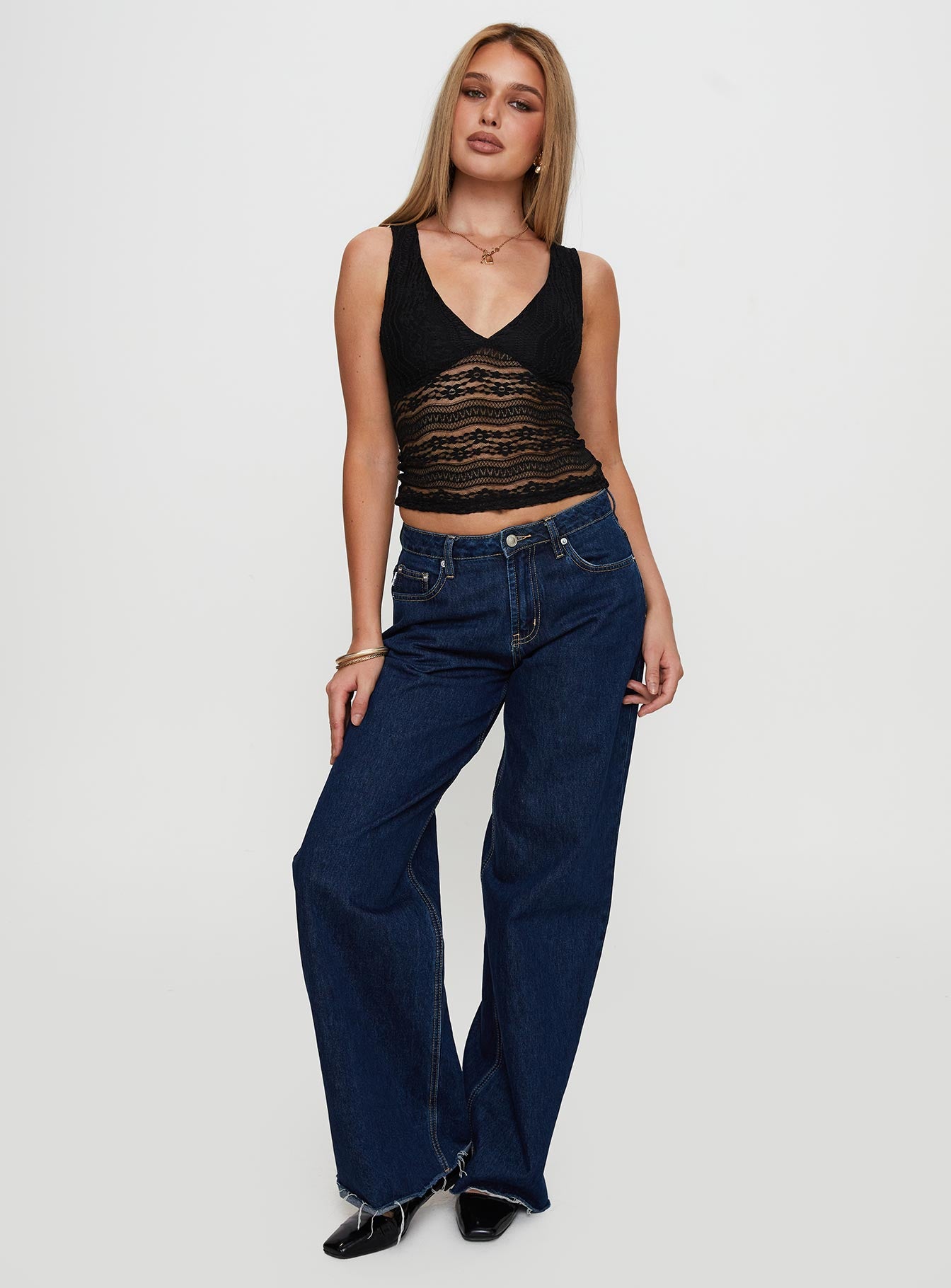 Loxlee Lace Plunge Neck Top Black、mySite、solidvoid