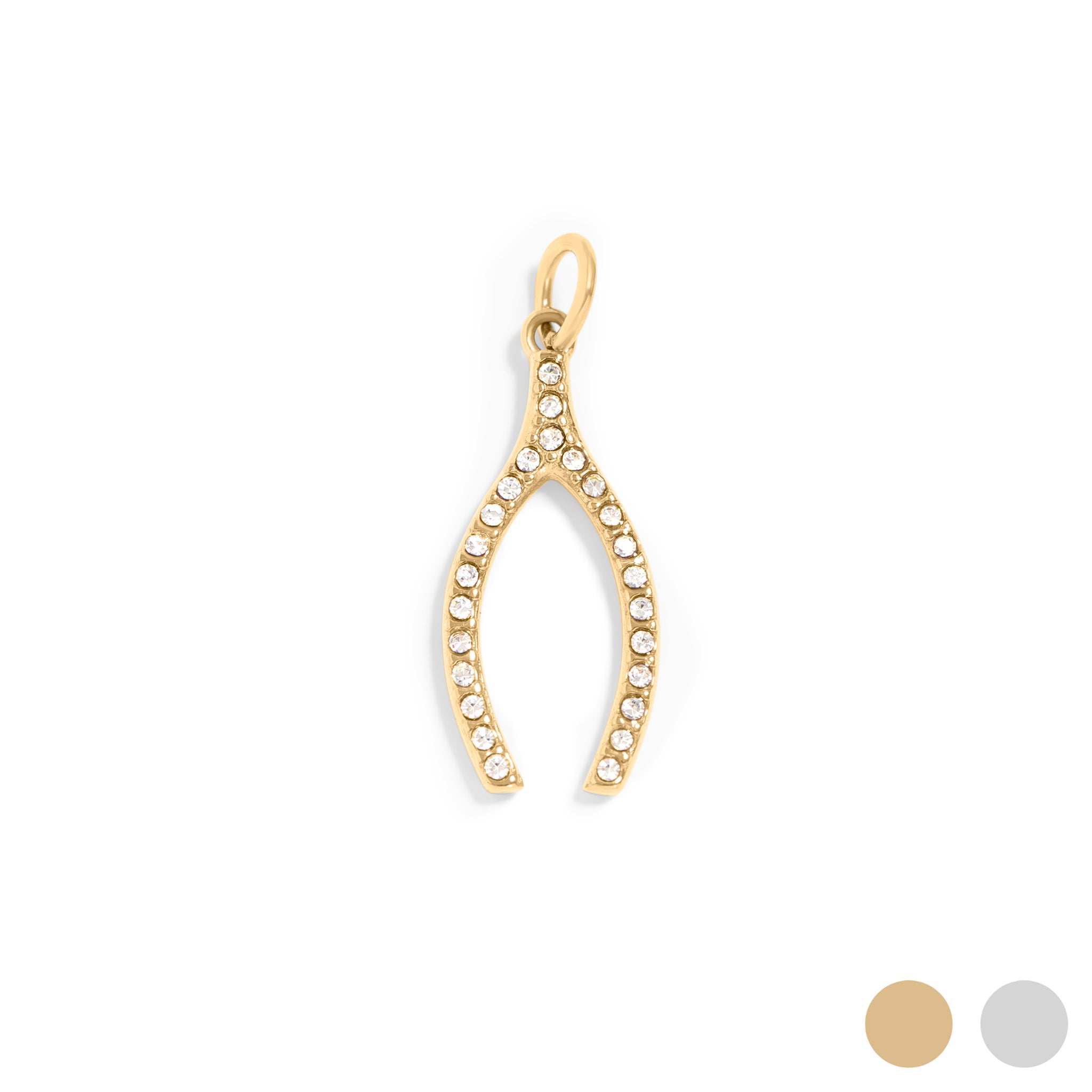 18K Gold PVD Stainless Steel Rhinestone Wishbone Charm / PDL0272、mySite、dreamappss