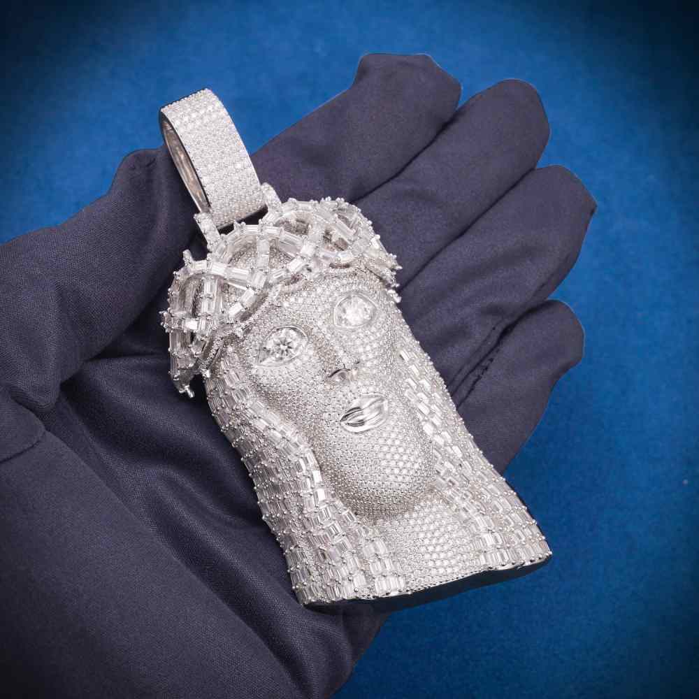 Moissanite Emerald Cut Cluster Jesus Pendant 14K Gold、mySite、hinf8tx79