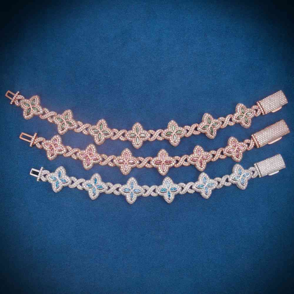 19MM Colored Moissanite 4-Leaf Clover Infinity Link Bracelet、mySite、hinf8tx79