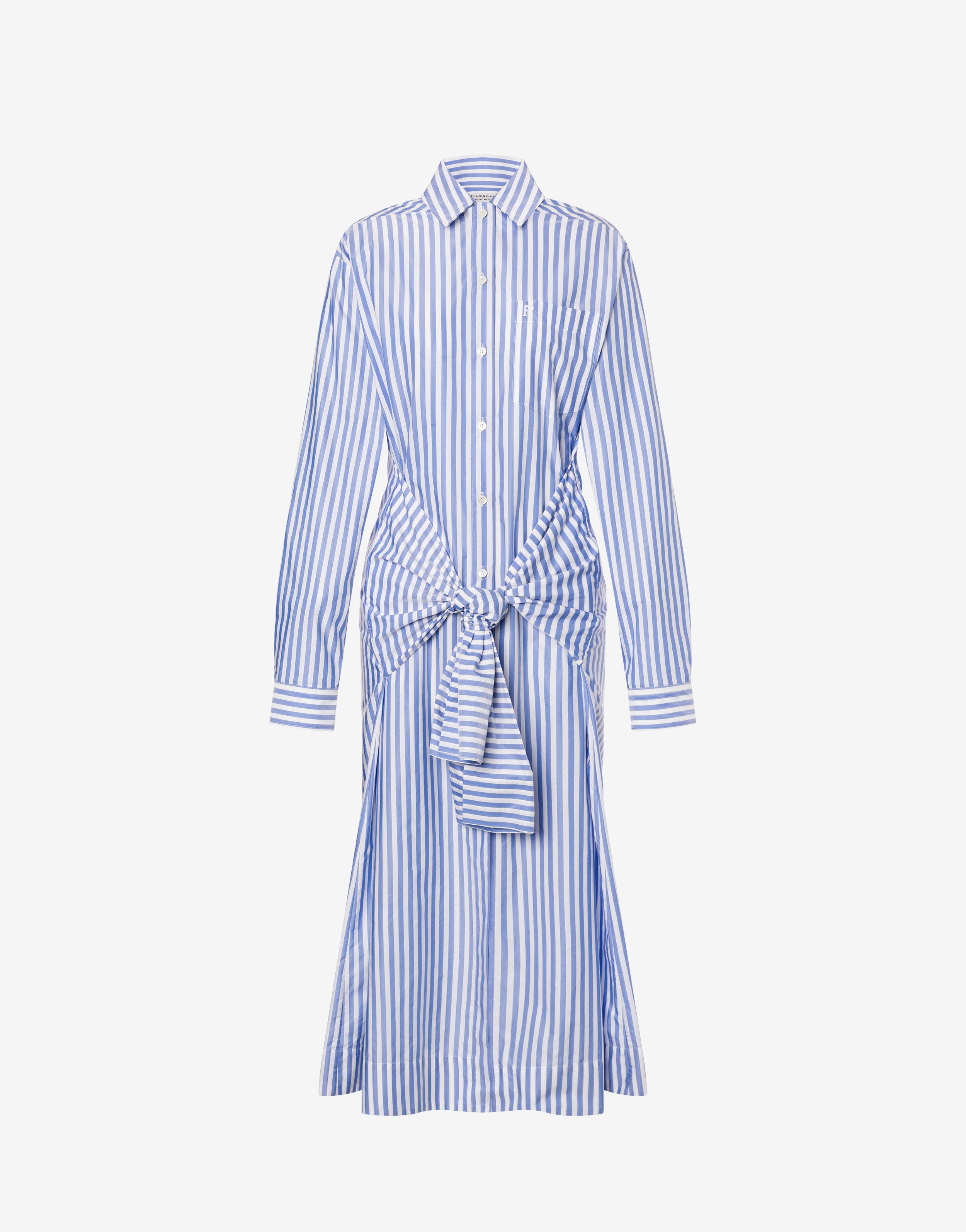 Abito longuette in cotone rigato con maniche camicia、mySite、aoinhome