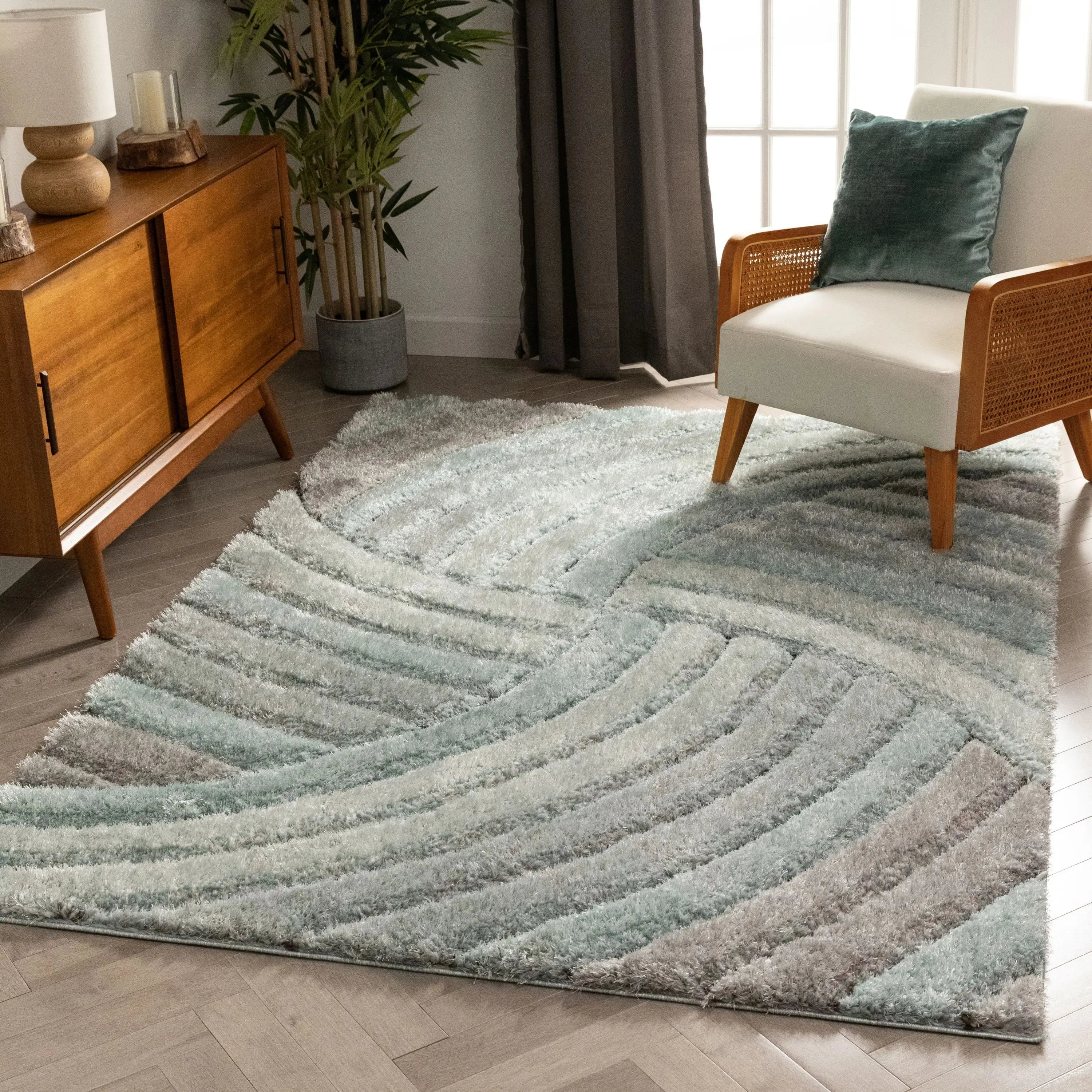 Ucci Blue Modern 3D Textured Shag Rug By Chill Rugs、mySite、gigharbornorthrealestate