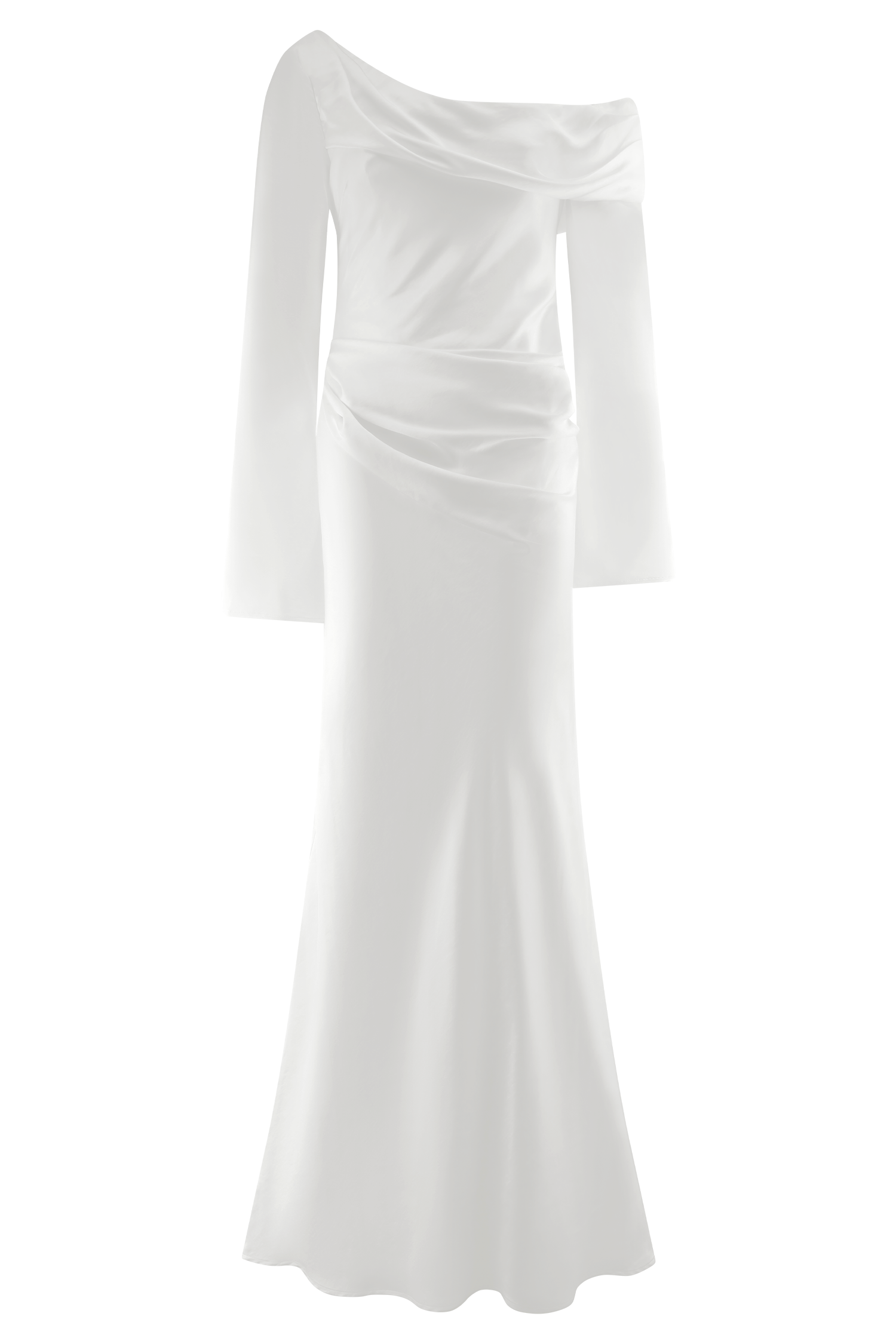 Iris Long Sleeve Satin Maxi Dress - White、mySite、solidvoid