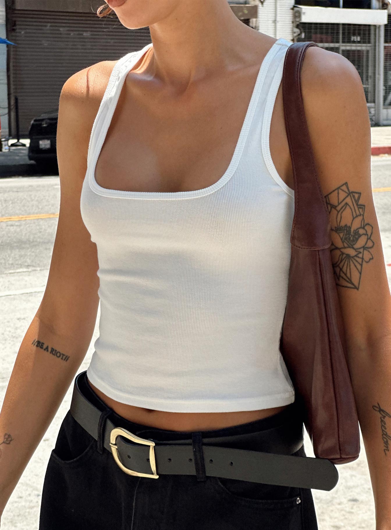 Baseline Square Neck Rib Tank Top White、mySite、solidvoid