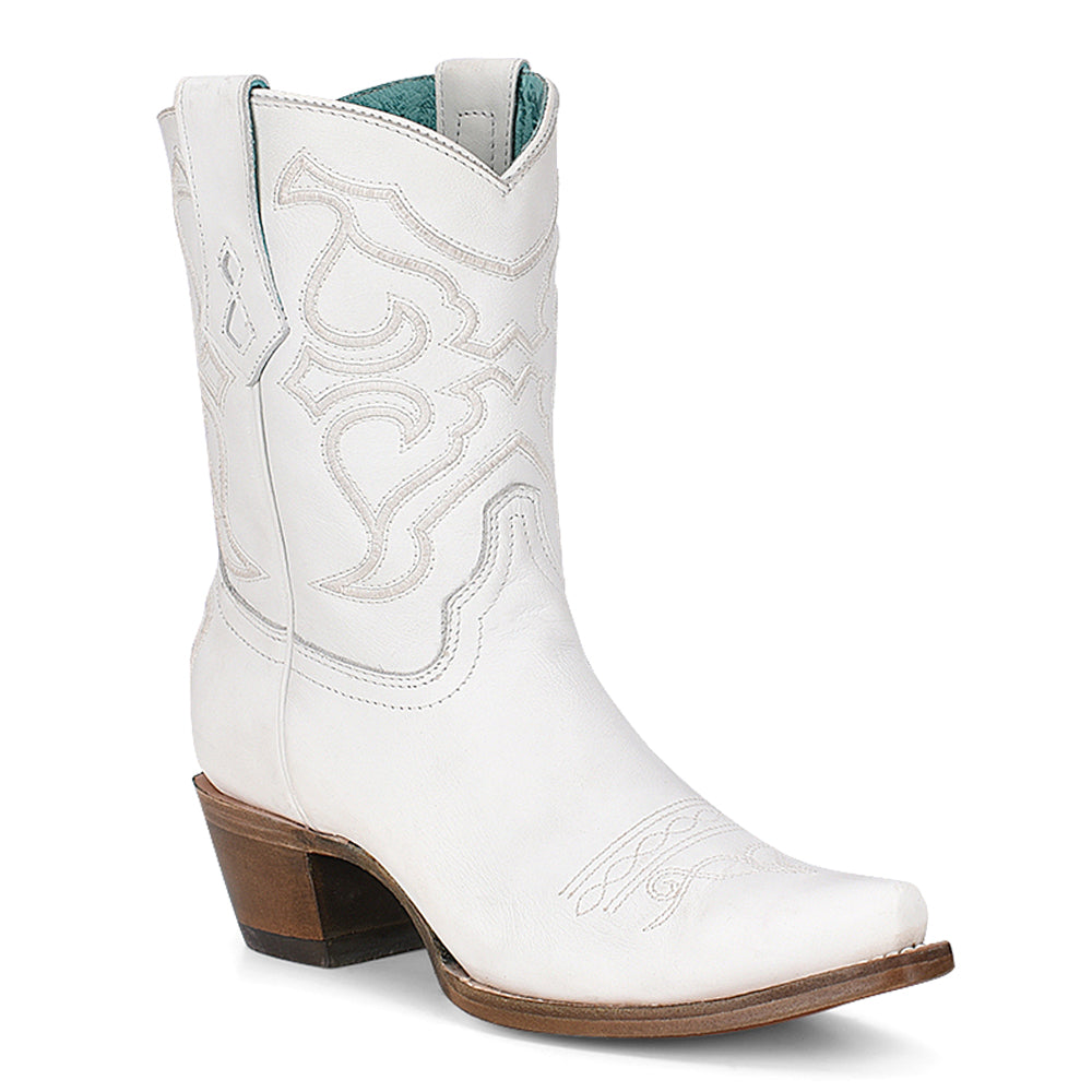 White Embroidered Snip Toe Cowboy Booties、mySite、gtrtttuynbv