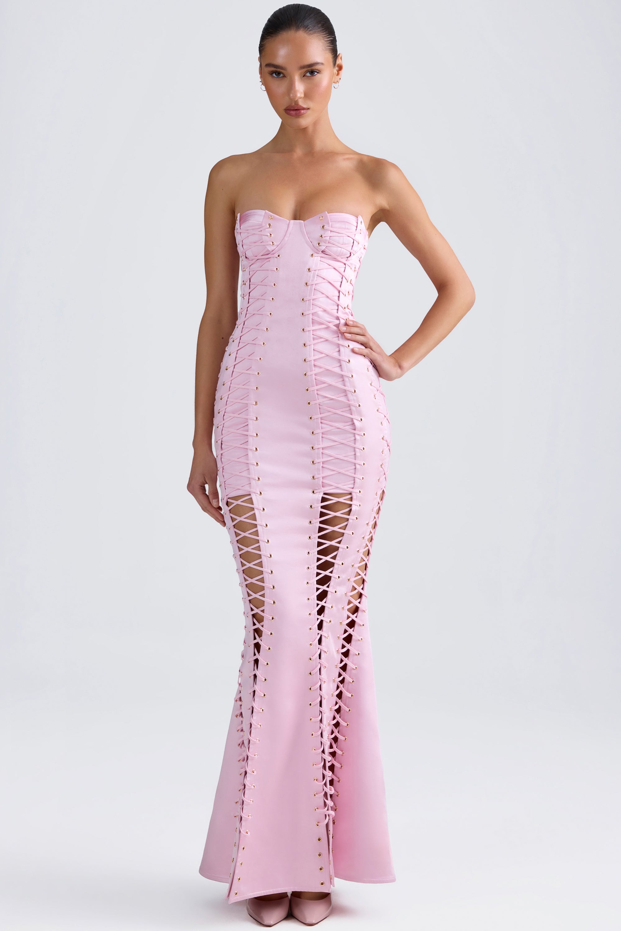 Lace-Up Corset Gown in Light Pink、mySite、solidvoid