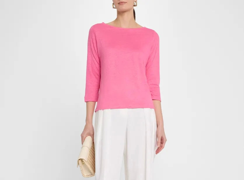 Majestic Filatures Stretch Linen 3/4 Sleeve Semi Relaxed Boatneck、mySite、noshort