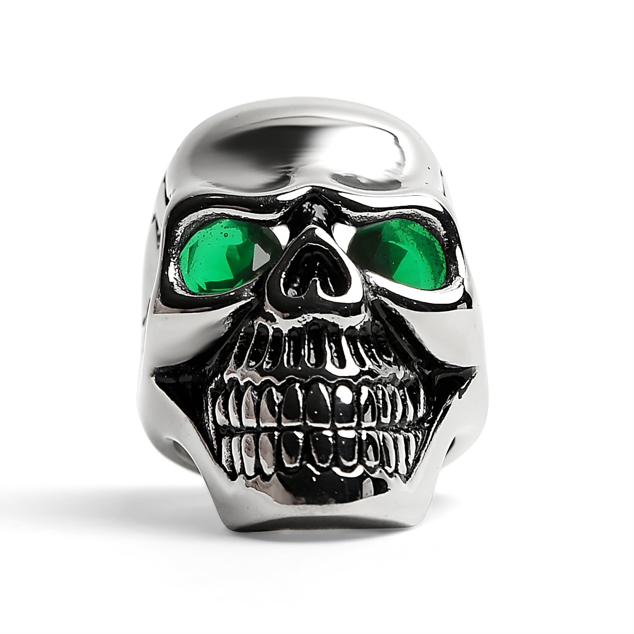 Stainless Steel Green CZ Eyed Cracked Skull Ring / SCR4108、mySite、dreamappss
