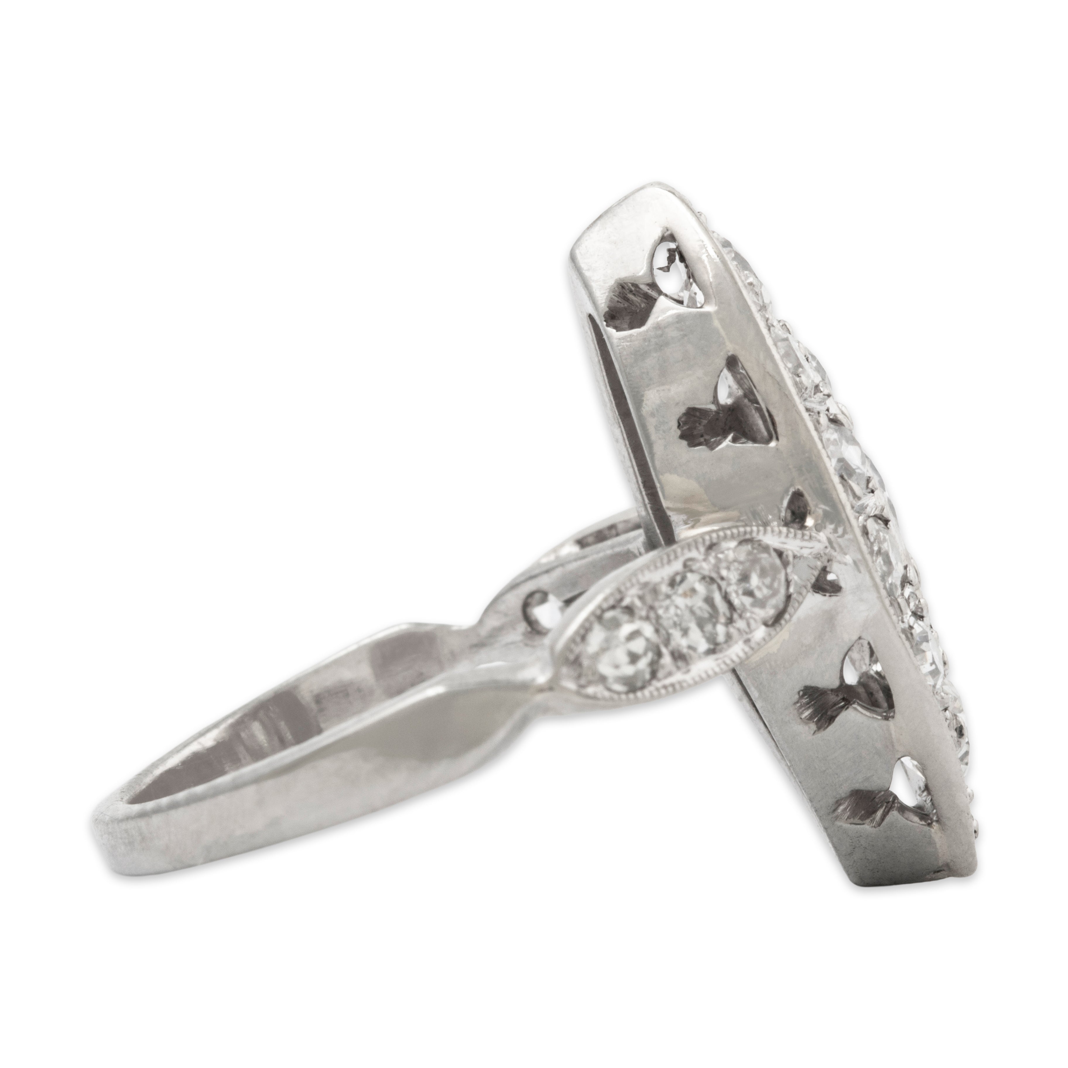 Vintage 10k White Gold .86cttw Old Mine Diamond Navette Statement Ring 4.00、mySite、hinf8tx79