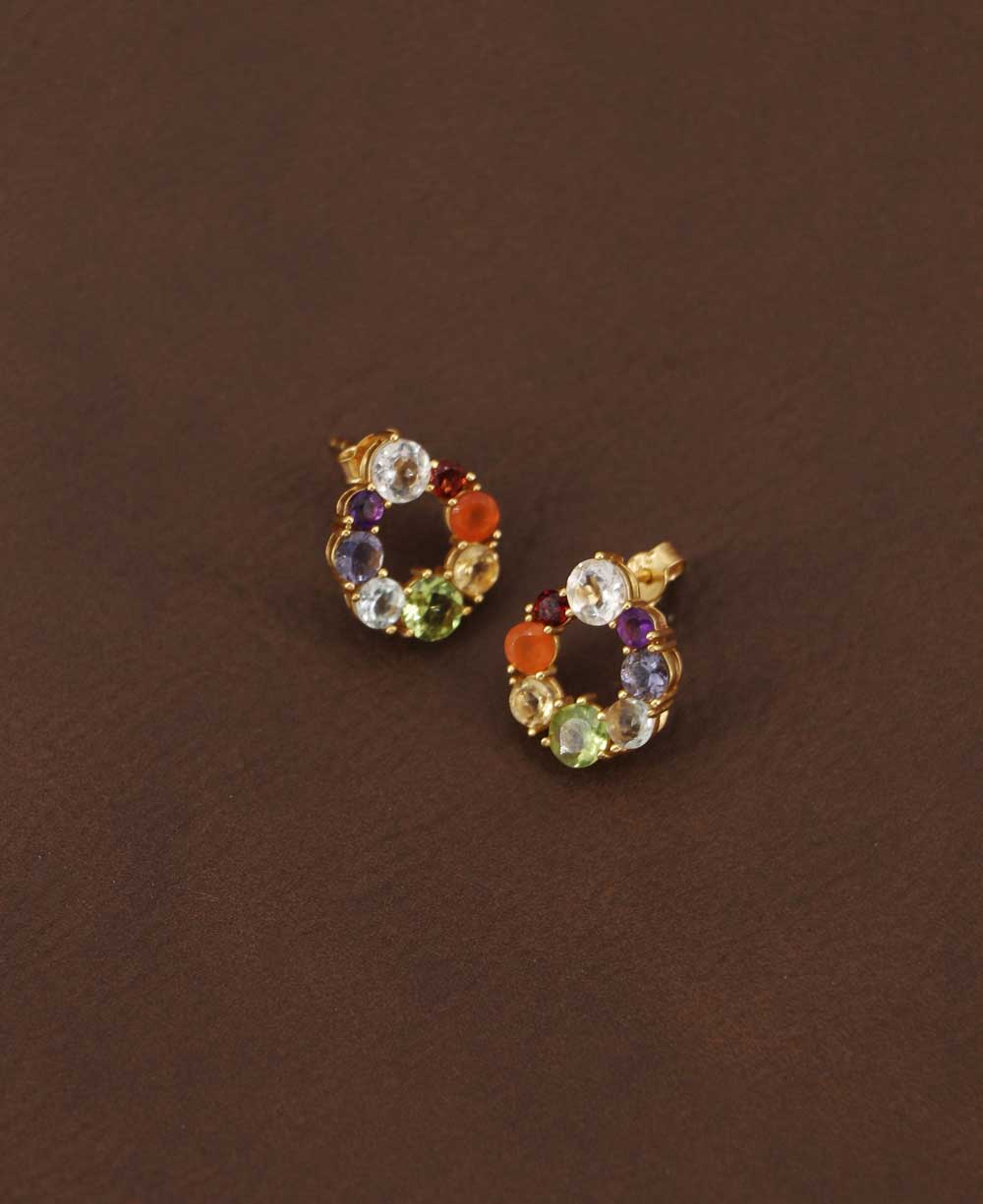 Gold Plated Chakra Gemstone Stud Earrings、mySite、topwebapps