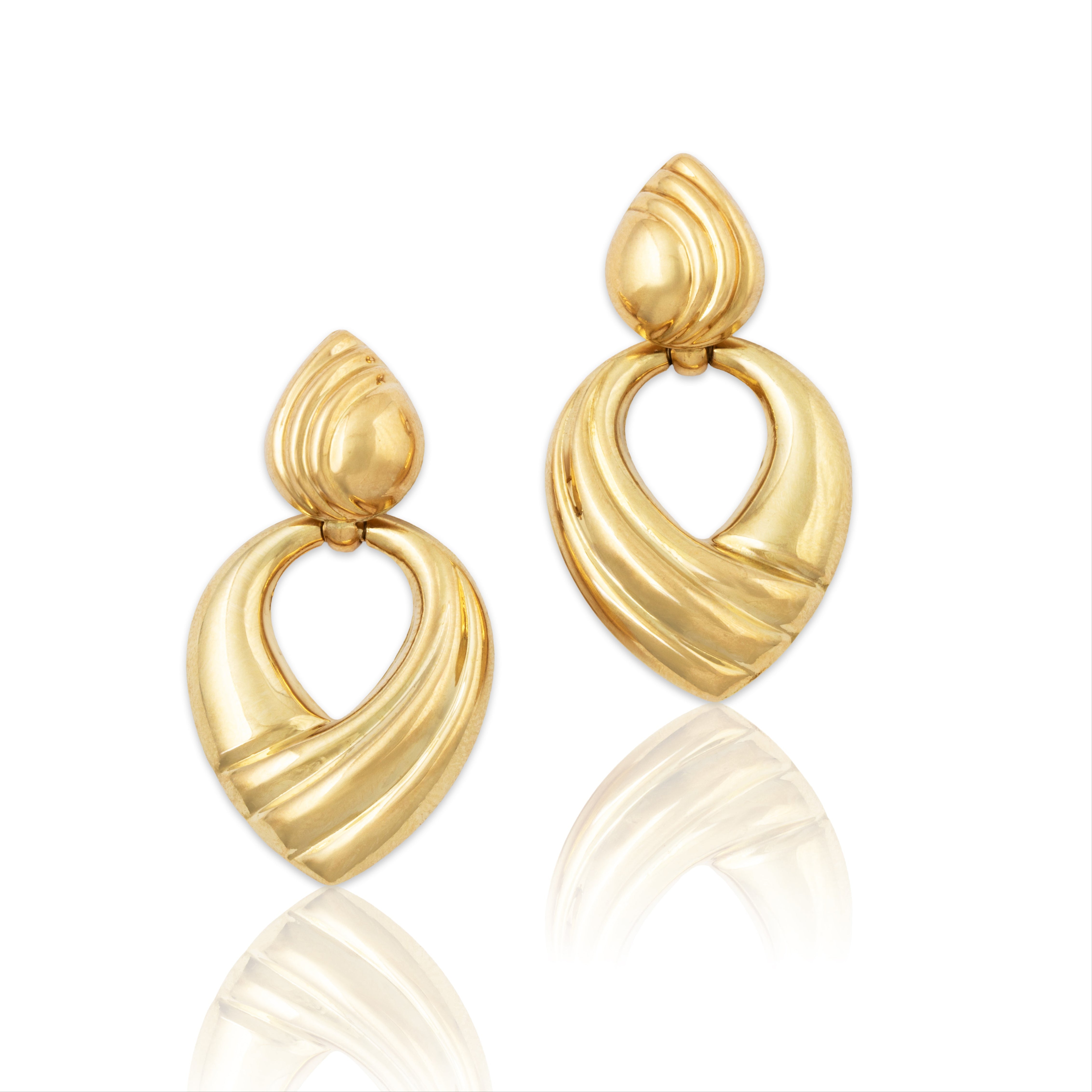 Vintage Large Italian 18k Yellow Gold Modernist Teardrop Dangle Earrings、mySite、hinf8tx79