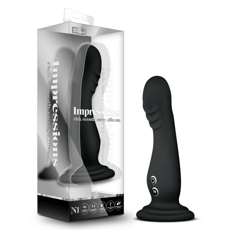 Impressions N1 Black Vibrating Silicone Anal Dildo with Suction Cup by Blush Novelties、mySite、bottomscart
