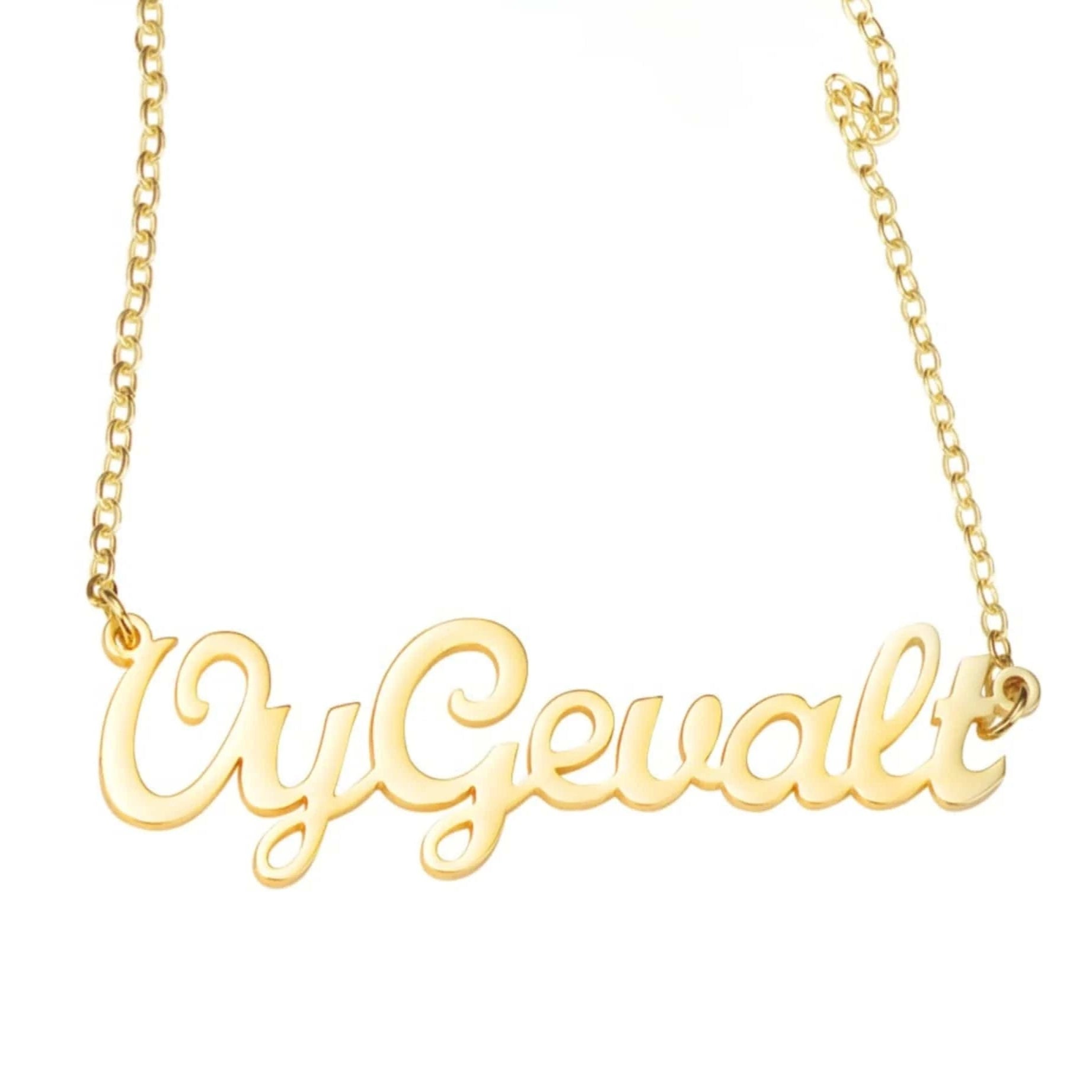 Oy Gevalt Nameplate Necklace by Mad Fine - 10k Solid Gold、mySite、topwebapps