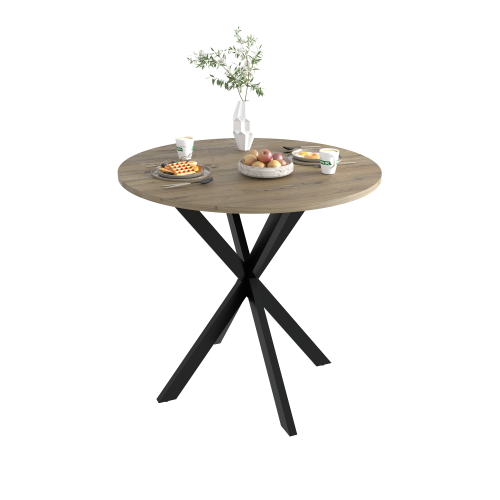 31.5 Inch Round Dining Table, Small Circle Kitchen Table with Metal Black Legs for 2-4 people,Modern Dining Room Table, Brown (only table)、、casual