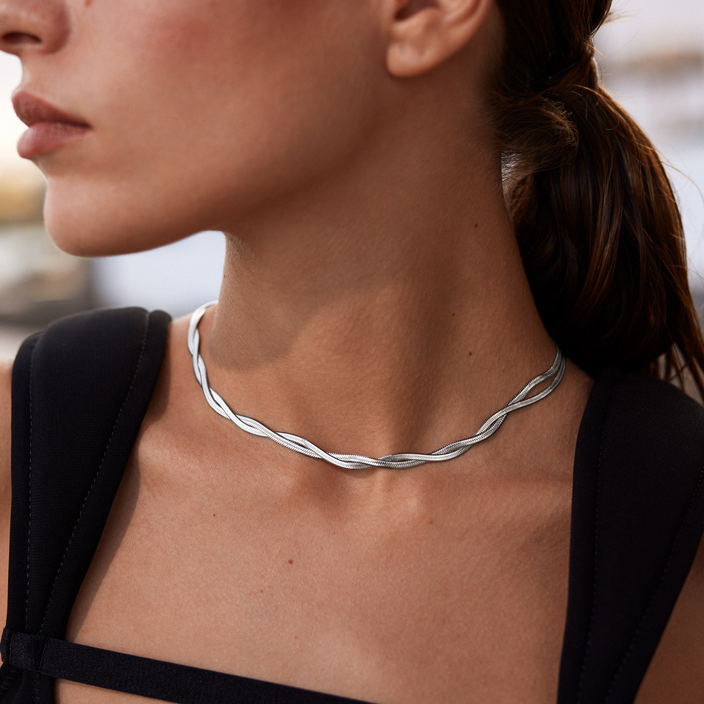  Élevé Twisted Snake Necklace, Silver Colour