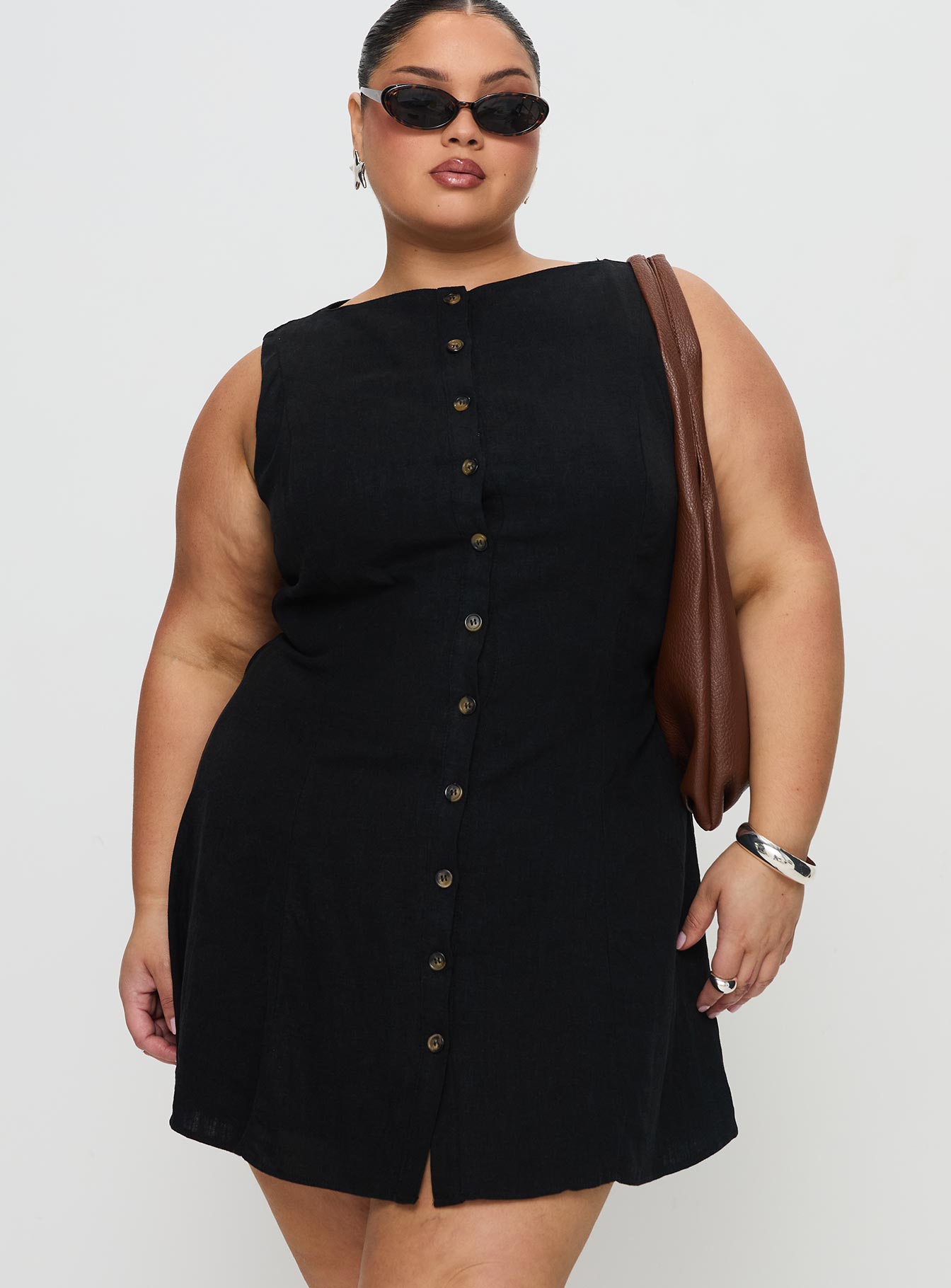 Dollie Linen Mini Dress Black Curve、mySite、solidvoid