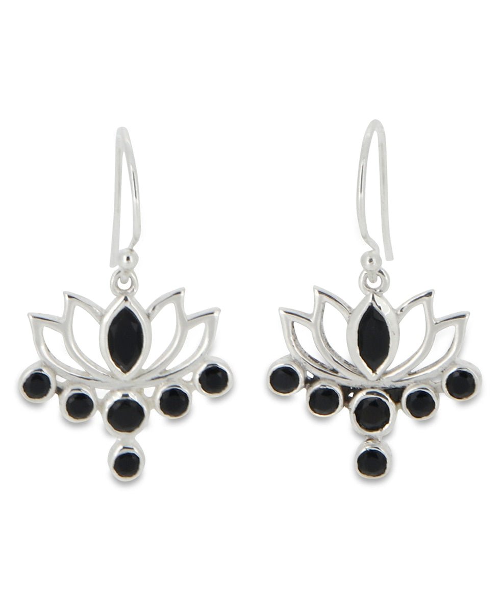 Sterling Silver Lotus Black Onyx Earrings、mySite、topwebapps