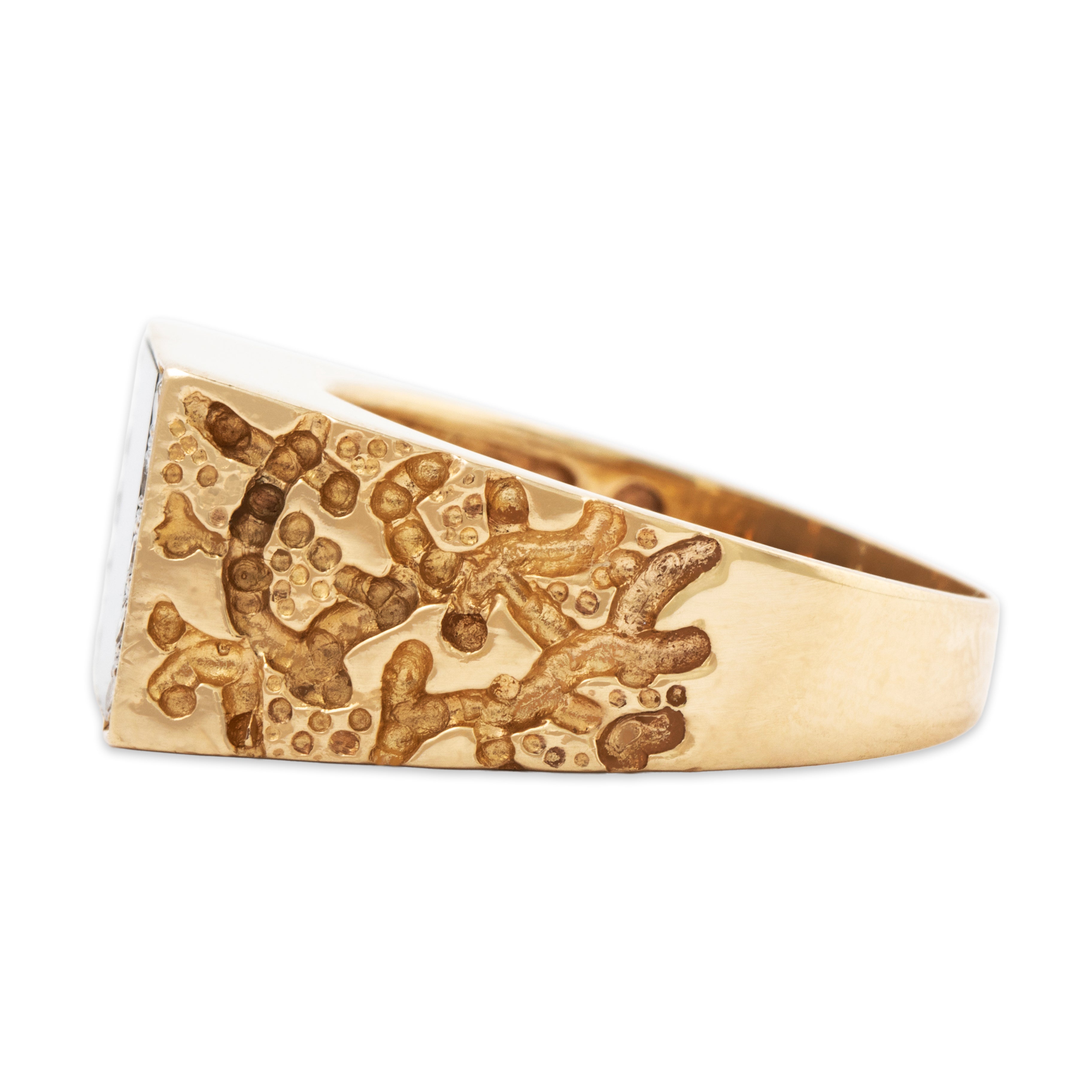 Vintage 10k Yellow Gold 2ct Onyx Diamond Brutalist Signet Ring 9.25、mySite、hinf8tx79