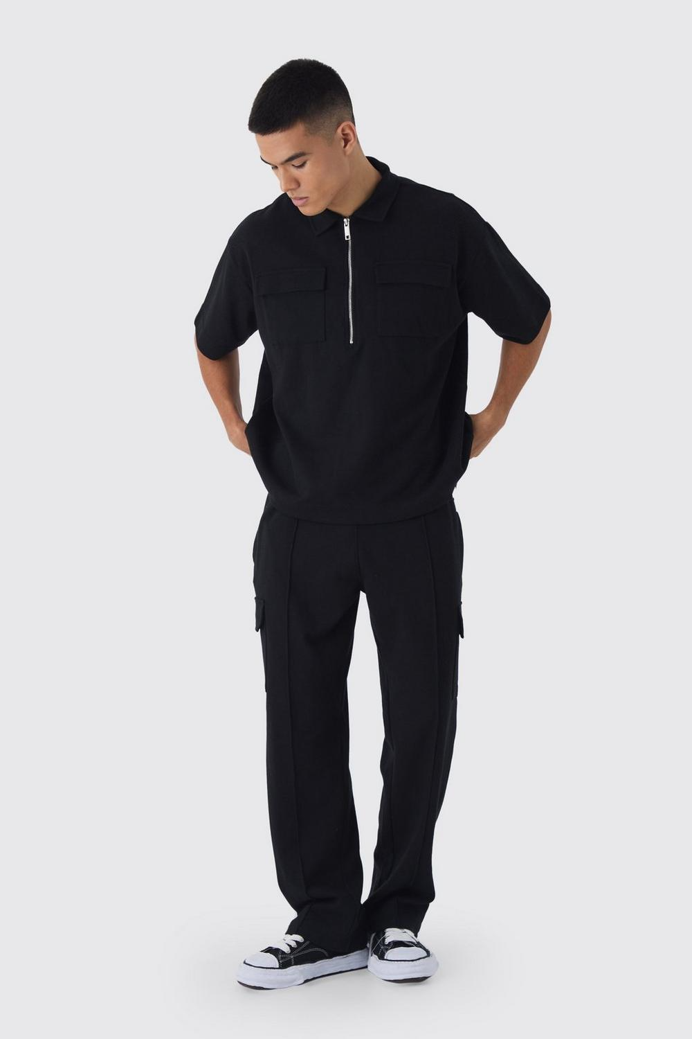  Boohooman Oversized Interlock Half Zip Cargo Polo And Jogger Set black、mySite、justintrudeaud