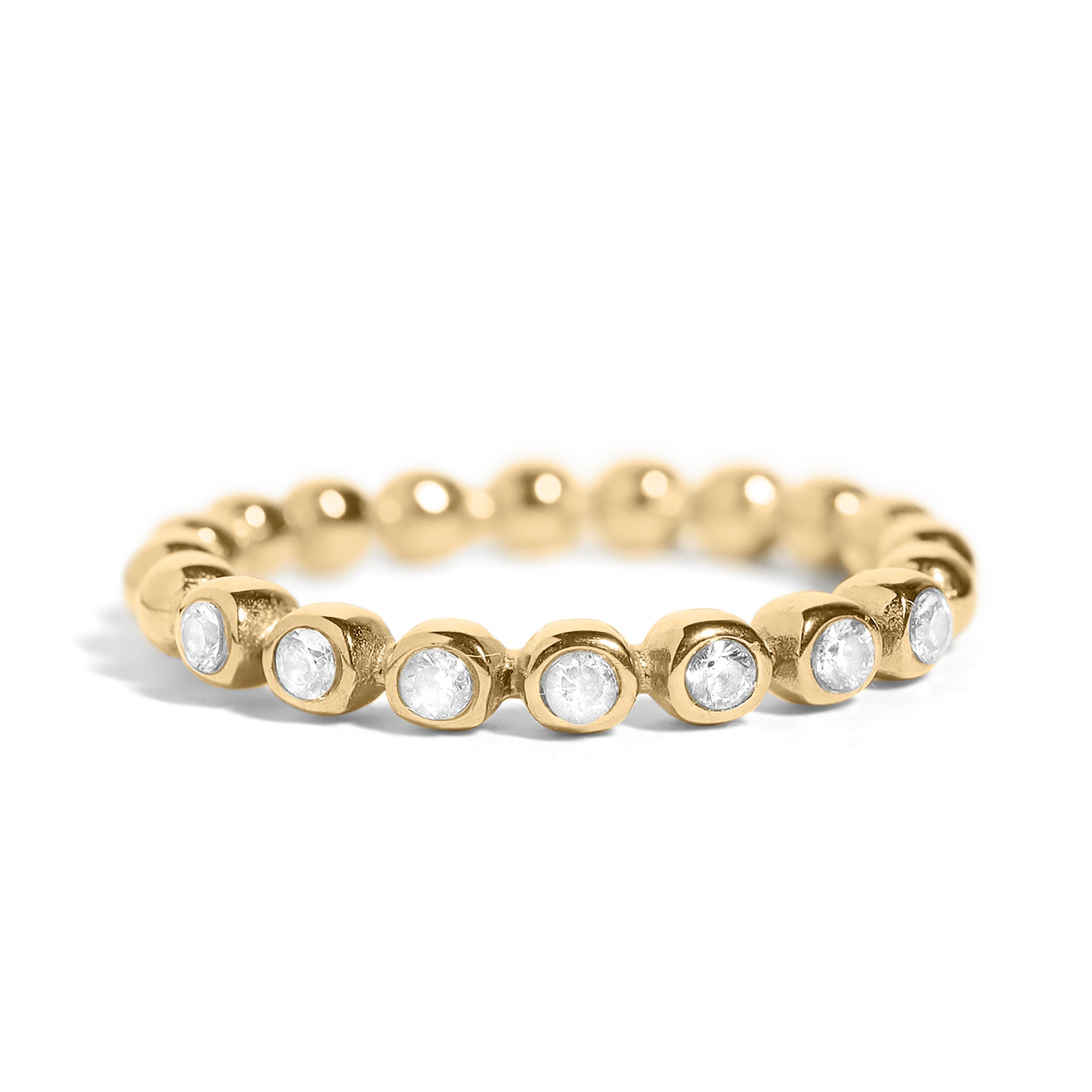 18K Gold PVD Stainless Steel Beaded CZ Stacking Ring / CSR0007、mySite、dreamappss