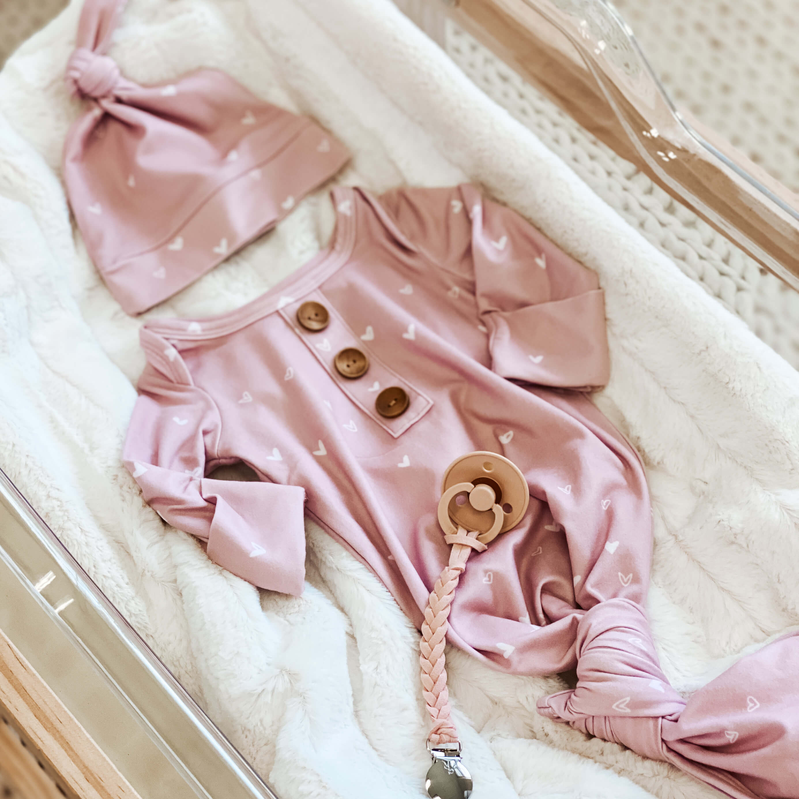  Tiny Hearts in Dusty Pink Newborn Baby Knot Gown & Hat Set、mySite、layawaytickets