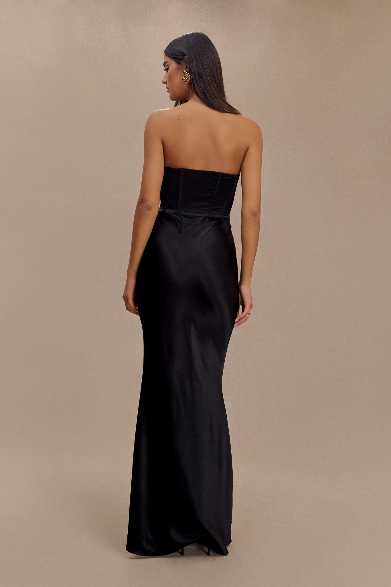 Harlow Satin Strapless Maxi Dress - Black、mySite、solidvoid