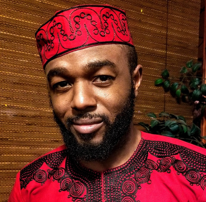 Red and Black Embroidered Adebo Kufi Hat-DPH4006、mySite、solidvoid