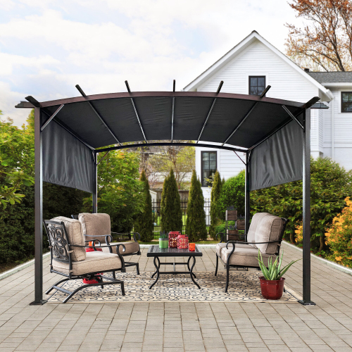 12 x 9 Ft Outdoor Pergola Patio Gazebo,Retractable Shade Canopy,Steel Frame Grape Gazebo,Sun shelter Pergola for Gardens,Terraces,Backyard Same as W419S00033、、eastwooduniform