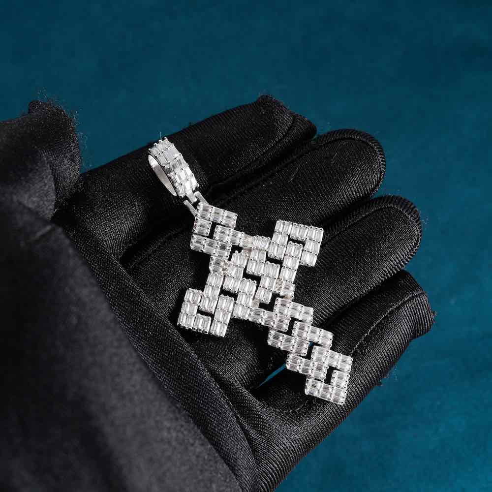 Moissanite Square Link Cross Pendant 14K Gold、mySite、hinf8tx79