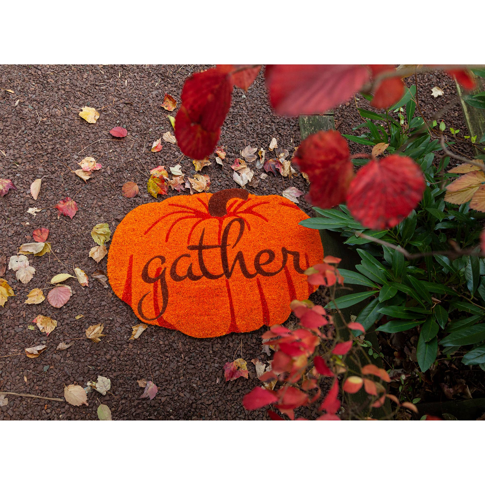 Gather Bright Pumpkin Entry Way Coir Mat, Handmade Welcome Mat、mySite、g9winljtr