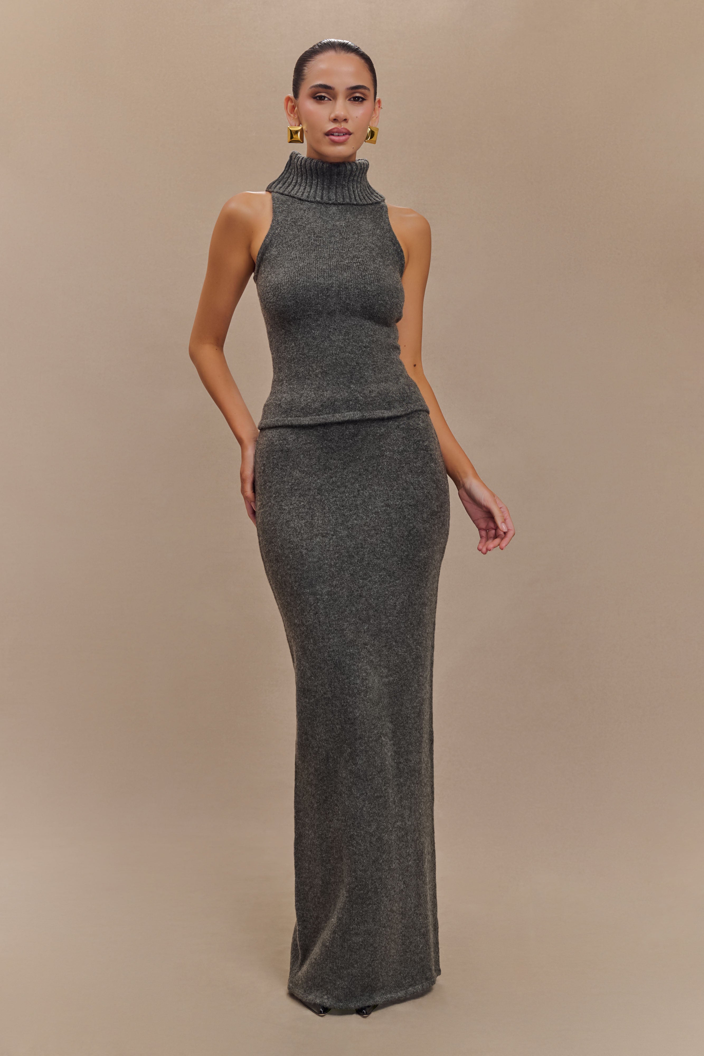 Elise Knit Maxi Skirt - Charcoal Marle、mySite、solidvoid