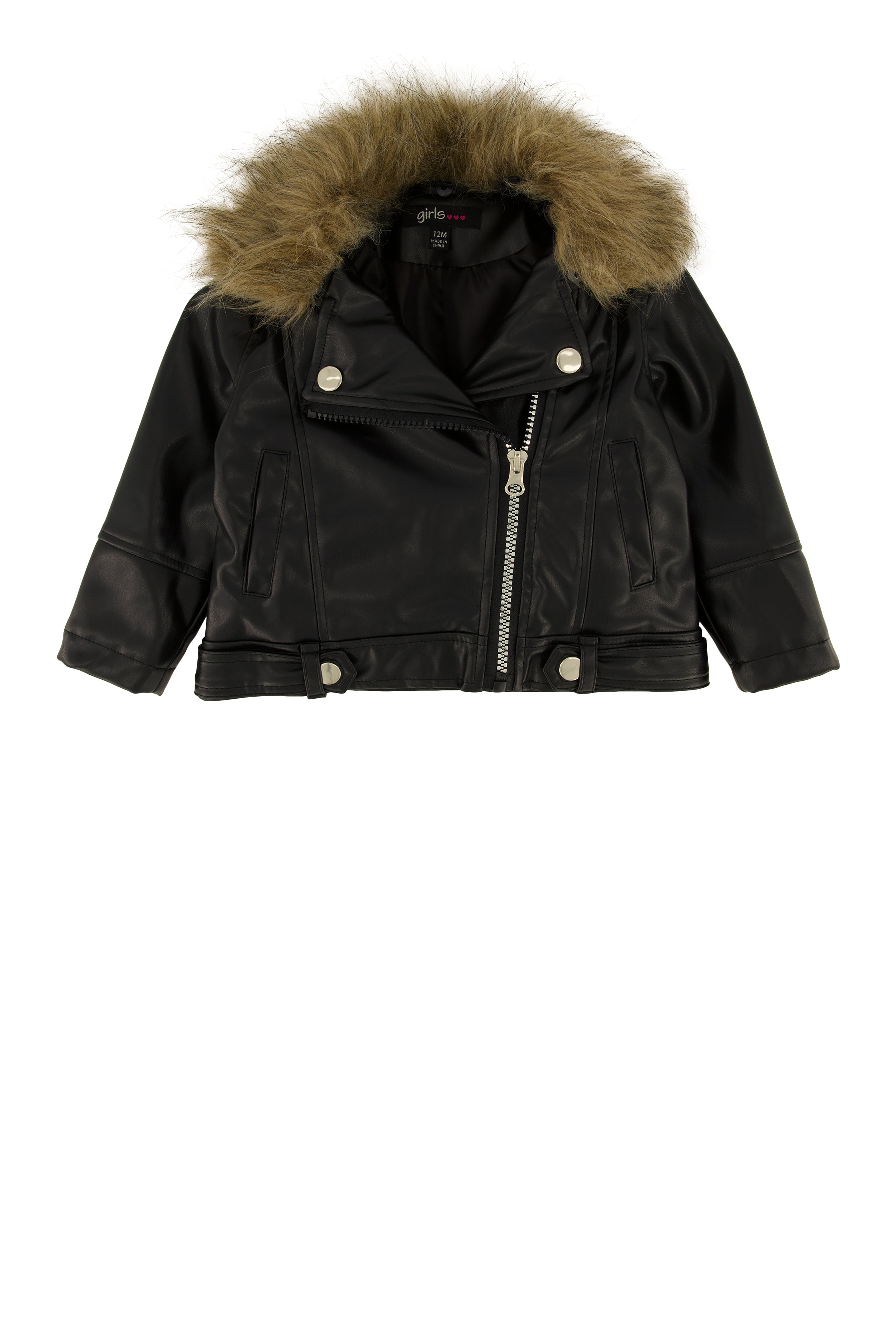 Baby Girls 12-24M Faux Fur Trim Faux Leather Moto Jacket、mySite、camillekostekn