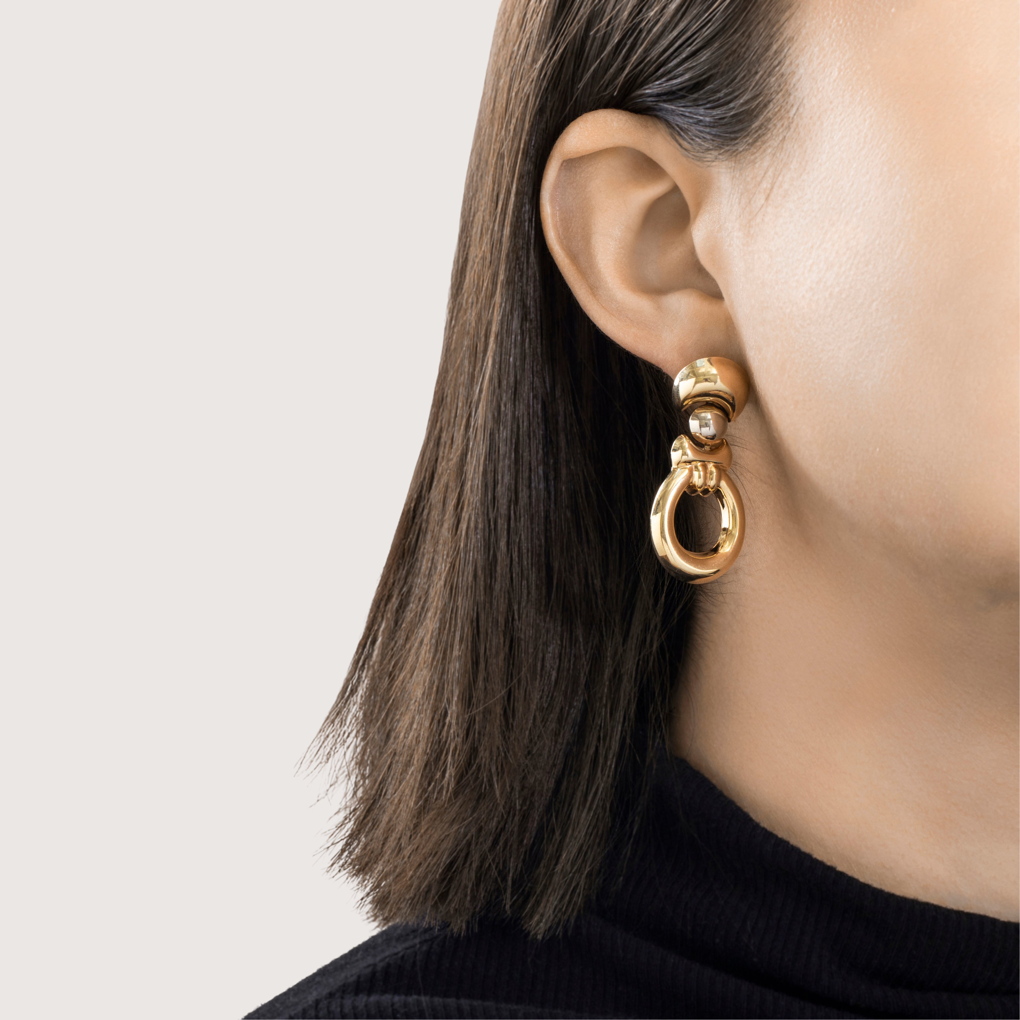 Vintage Large Italian 14k Yellow & White Gold Chic Doorknocker Earrings、mySite、hinf8tx79