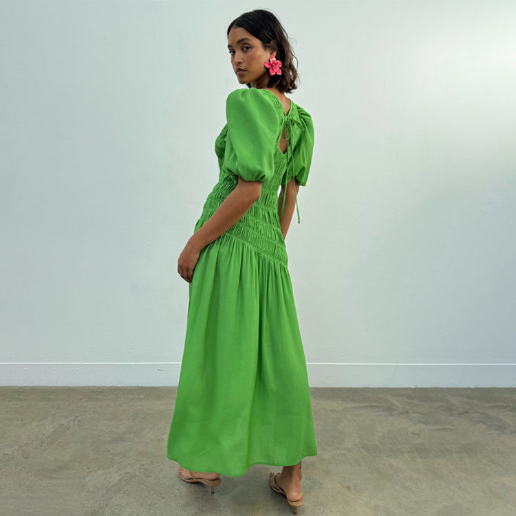 Green Shirred Nara Dress、mySite、solidvoid